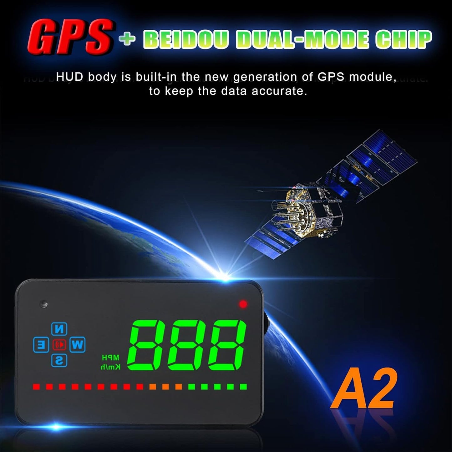 Head up Display Car, HUD GPS Car HUD Display per Tutte Le Auto E Camion, Proiettore LED Parabrezza, Pellicola Riflettente HUD Sistema Di Posizionamento Geografico Tachimetro, Plug & Play