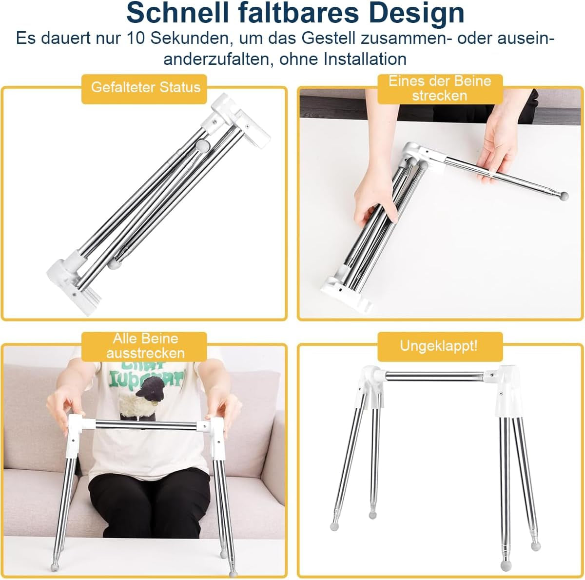 Appendiabiti Portatile, Pieghevole, Con Asta Appendiabiti Allungabile, Pieghevole, Leggero, per Danza, Viaggi, Campeggio, Biancheria, Piccolo + 3 Grucce Salvaspazio