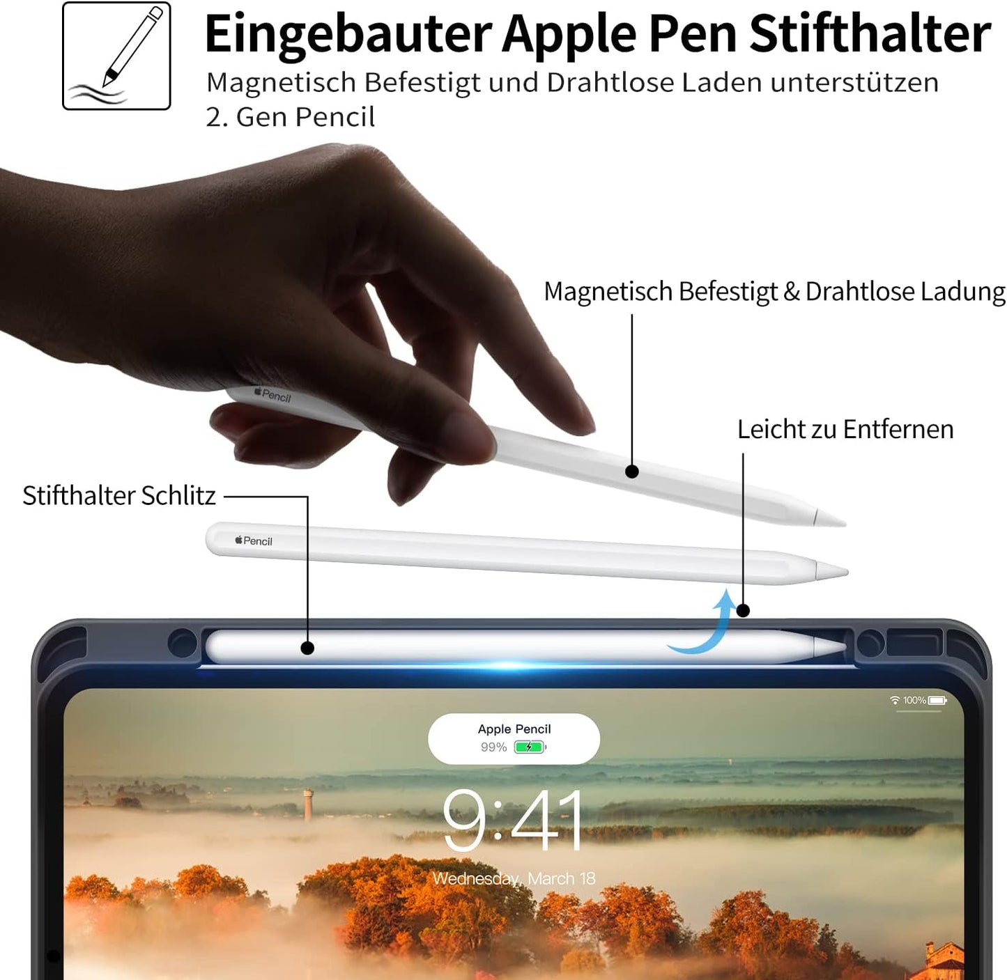 HOLIMET Custodia per Ipad Pro 12.9 2022 6 Generazione, 2022/2021/2020/2018 (6A/5A/4A/3A Gen) Smart Cover Con Pencil Holder per Pencil 2, Auto Svegliati/Sonno Case per Ipad Pro 12.9 Pollici (Marrone)