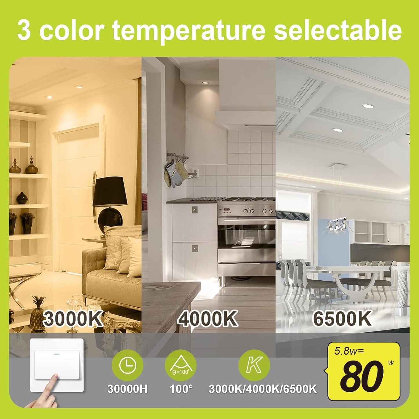 LED 230V Flat Dimmable 5.8W 790LM Faretto Da Incasso a Soffitto, Bianco Caldo 3000K Bianco Neutro 4000K Bianco Freddo 6500K Faretto Da Incasso per Cucina Soggiorno, 12 Pezzi