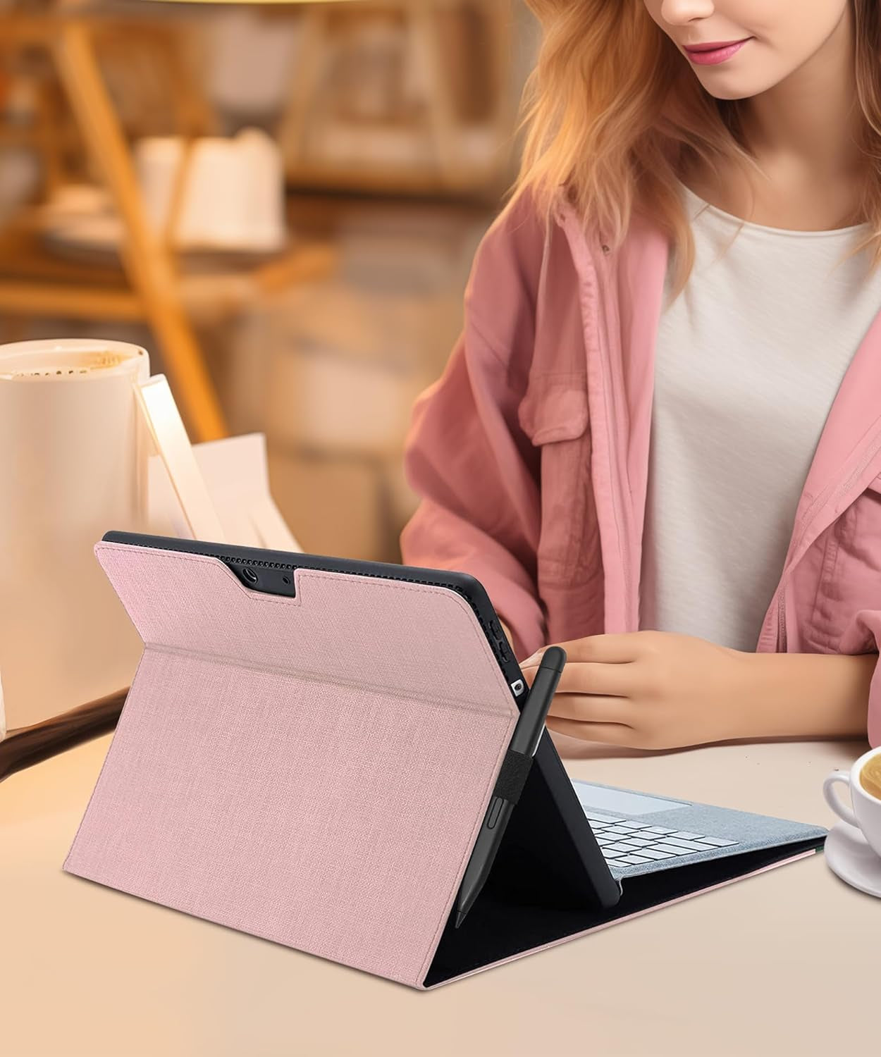 Custodia per Tablet Surface Pro 11, Pro 10,Pro 9 per Business Custodia Con Portapenne, Angolo Di Visualizzazione Multiplo Regolabile, Compatibile Con La Tastiera Type Cover