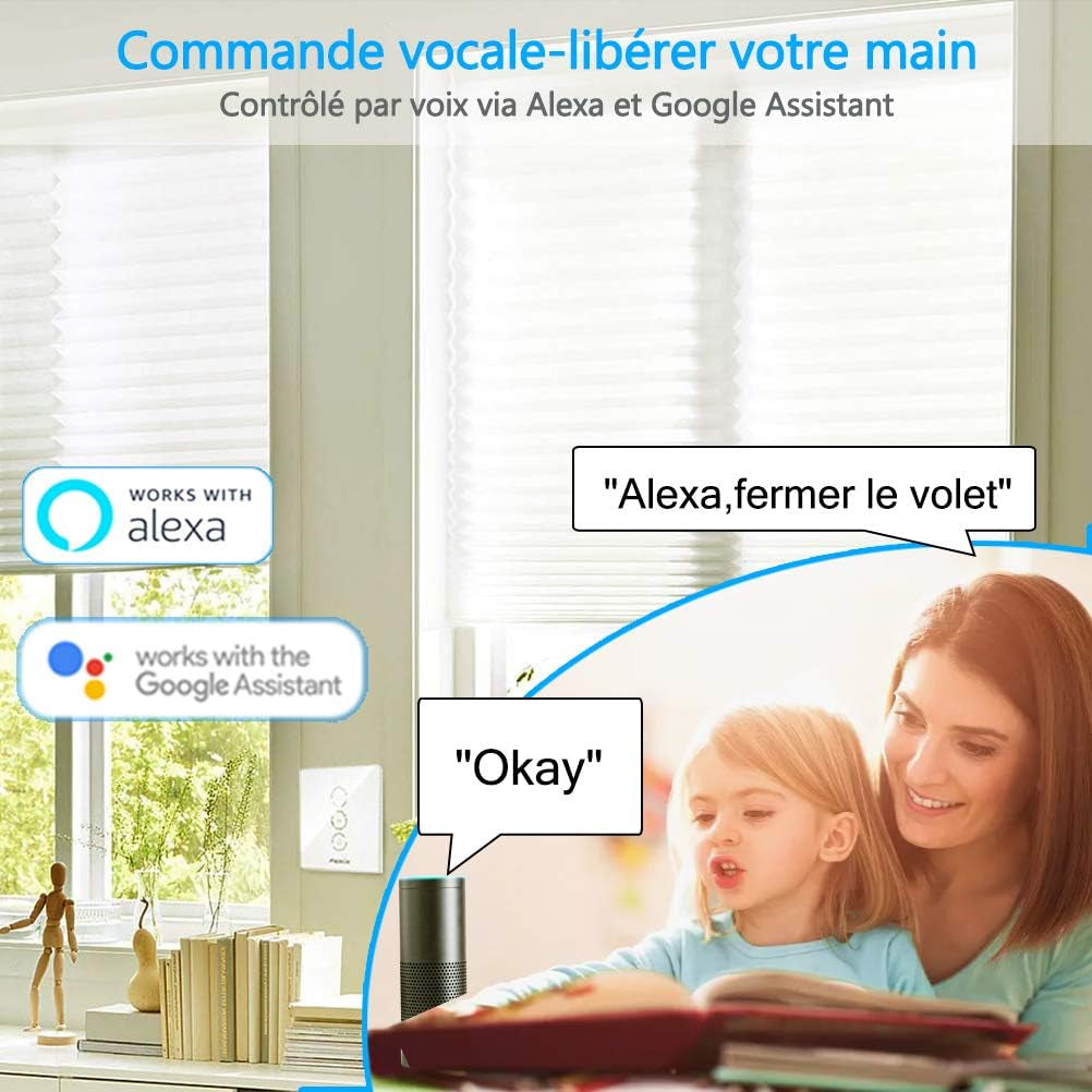 Interruttore Tapparella Collegato, Apertura Regolabile, Interruttore Persiane Tenda Wifi, Compatibile Con Alexa Google Home per Controllo Vocale, Timer Intelligente Motore a Parete