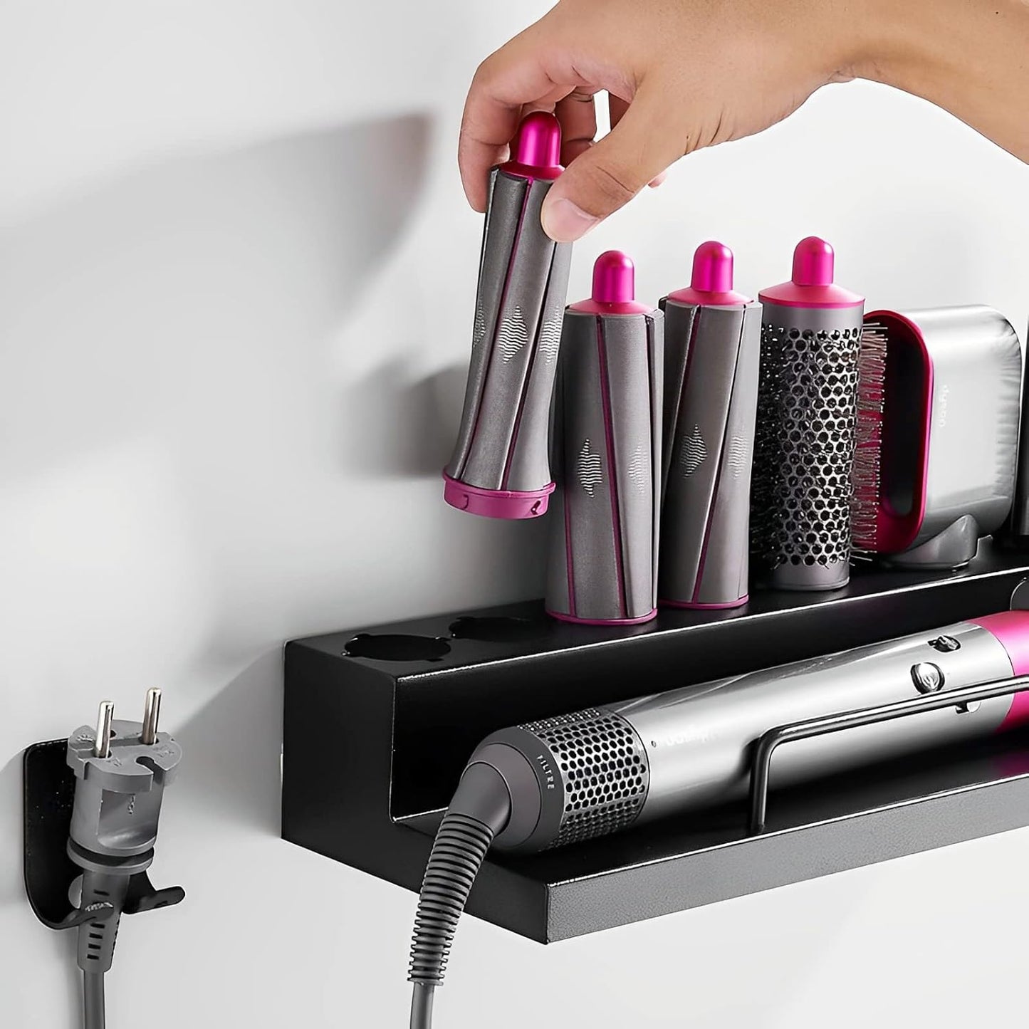 Supporto per Montaggio a Parete per Dyson Airwrap Accessori per Arricciacapelli Portaoggetti Con Adesivo per Casa Bagno Lega Di Alluminio Organizzatore Nero