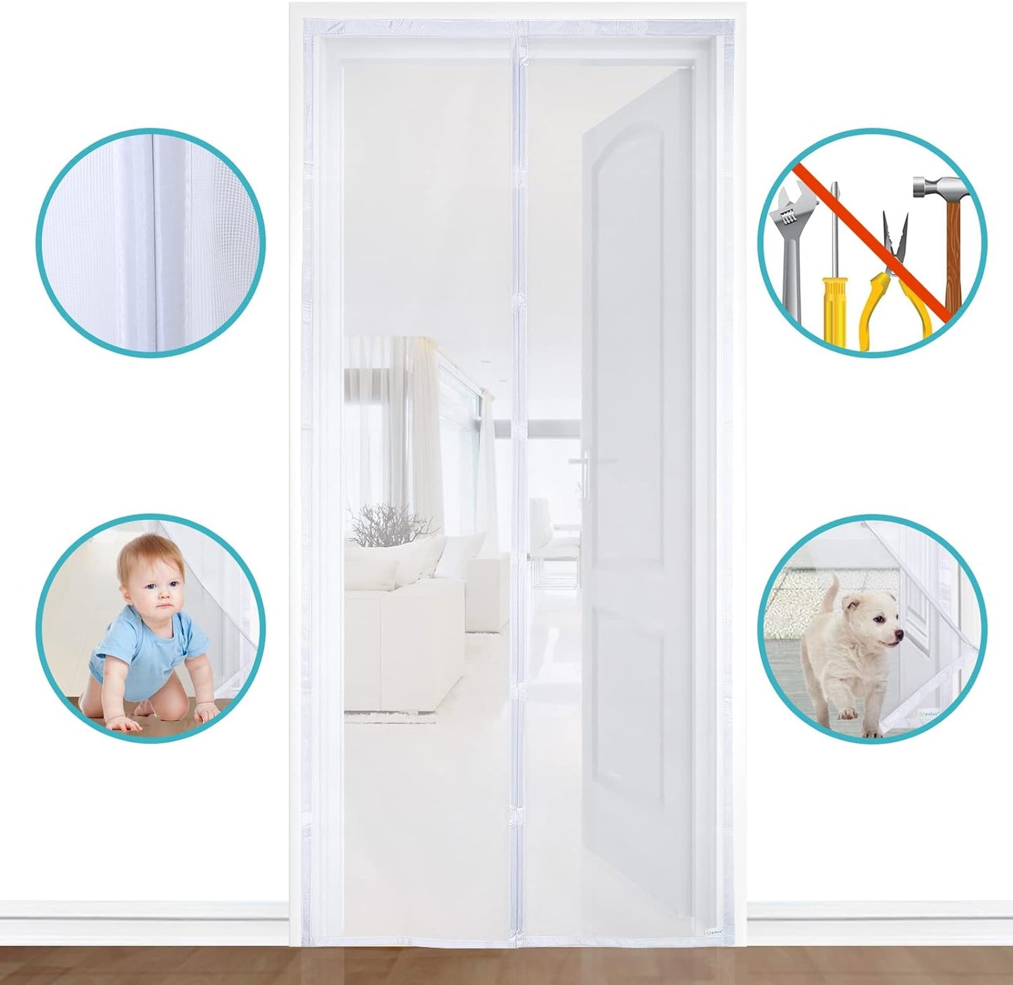 Zanzariera Con Magneti in Vetroresina, Modello Deluxe - Rete Molto Resistente, Tenda Con Magneti Ancora Più Potenti, Resiste Al Vento E Ai Raggi UV - Non Accorciabile (90X220 CM, Bianco)