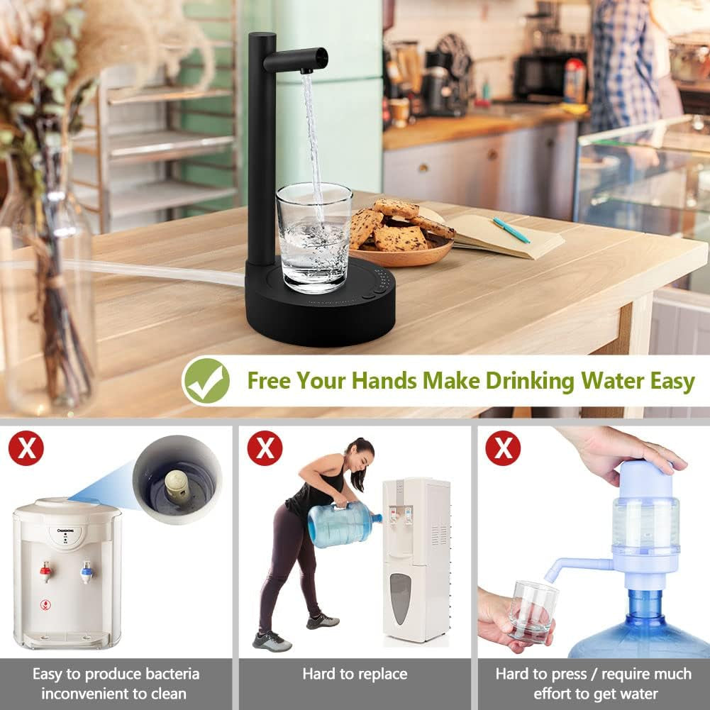 Dispenser Di Acqua Intelligente Automatico Universale, Pompa per Acqua Potabile Elettrica Portatile, Dispenser Automatico Di Acqua Potabile Ricaricabile USB, for Casa, Ufficio, Esterno (Nero)