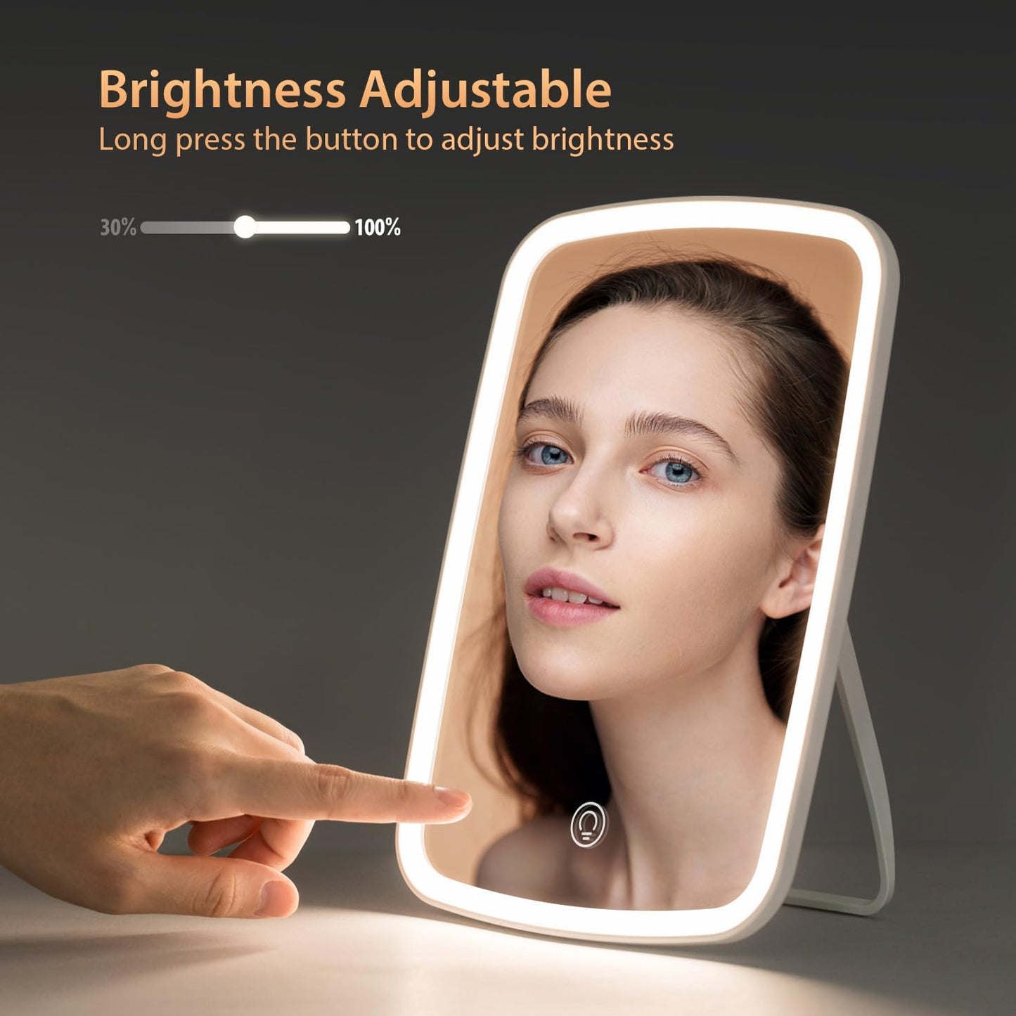 Specchio Da Trucco Touch Screen Illuminato Specchio Con LED Luminosità Portatile Regolabile USB Ricaricabile