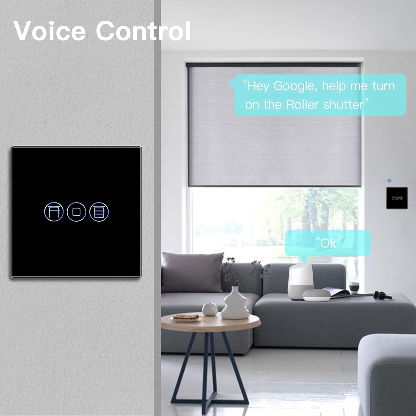 Interruttore Intelligente Wi-Fi per Tapparelle, Telecomando E Funzione Timer Con Smart Life/Tuya APP, Funziona Con Alexa Echo E Google Home, Interruttore per Tapparelle Wifi Con Pannello Touch