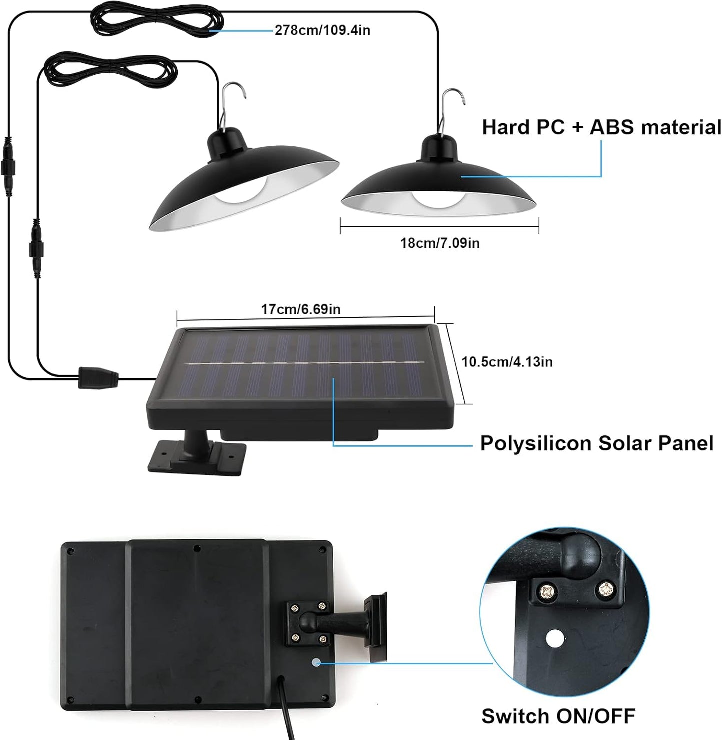 Lampadario Solare Esterno, Lampada a Sospensione Solare Con Telecomando Manuale Impermeabile IP44 Con Prolunga Da 3M per Giardino Casetta Garage 3 ModalitĂ