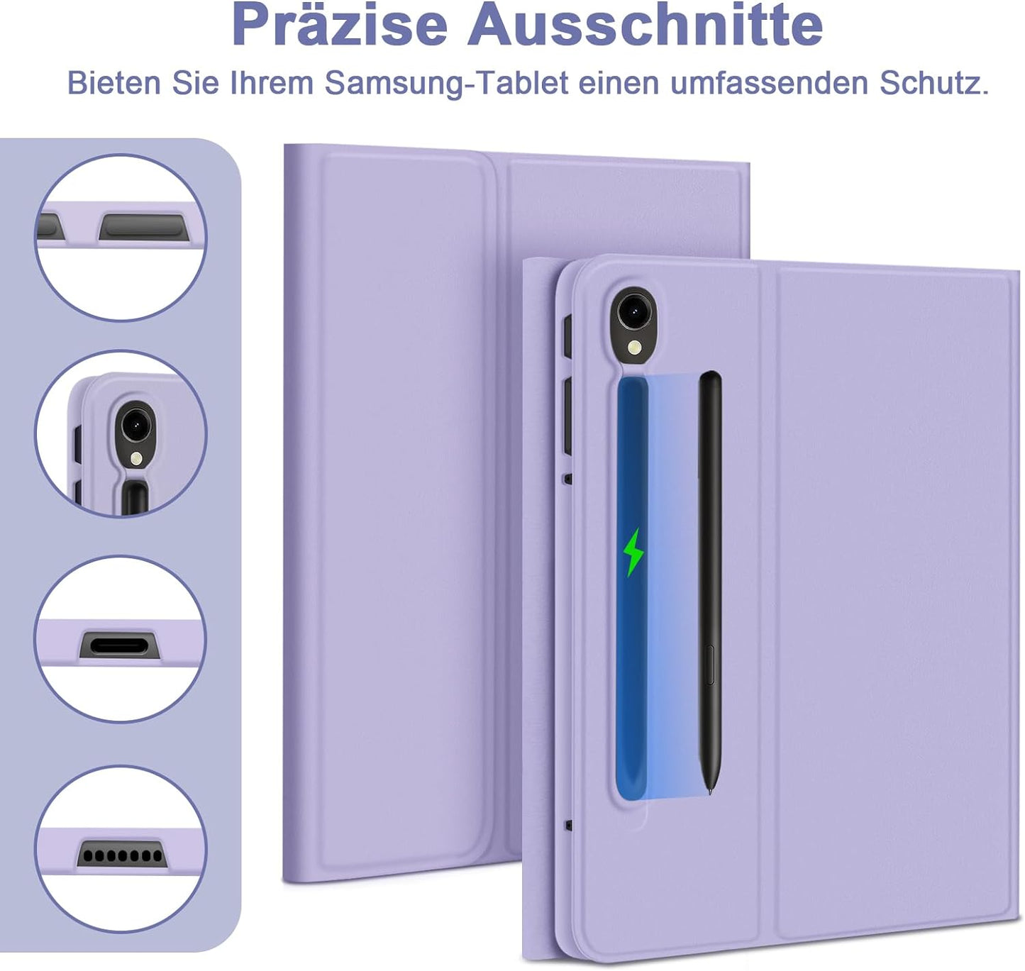Tastiera Retroilluminata per Samsung Galaxy Tab S9 2023, QWERTZ Tastiera Retroilluminata Rimovibile Con Custodia per Galaxy Tab S9 11 Pollici 2023 (SM-X710/SM-X716B/SM-X718U), Viola