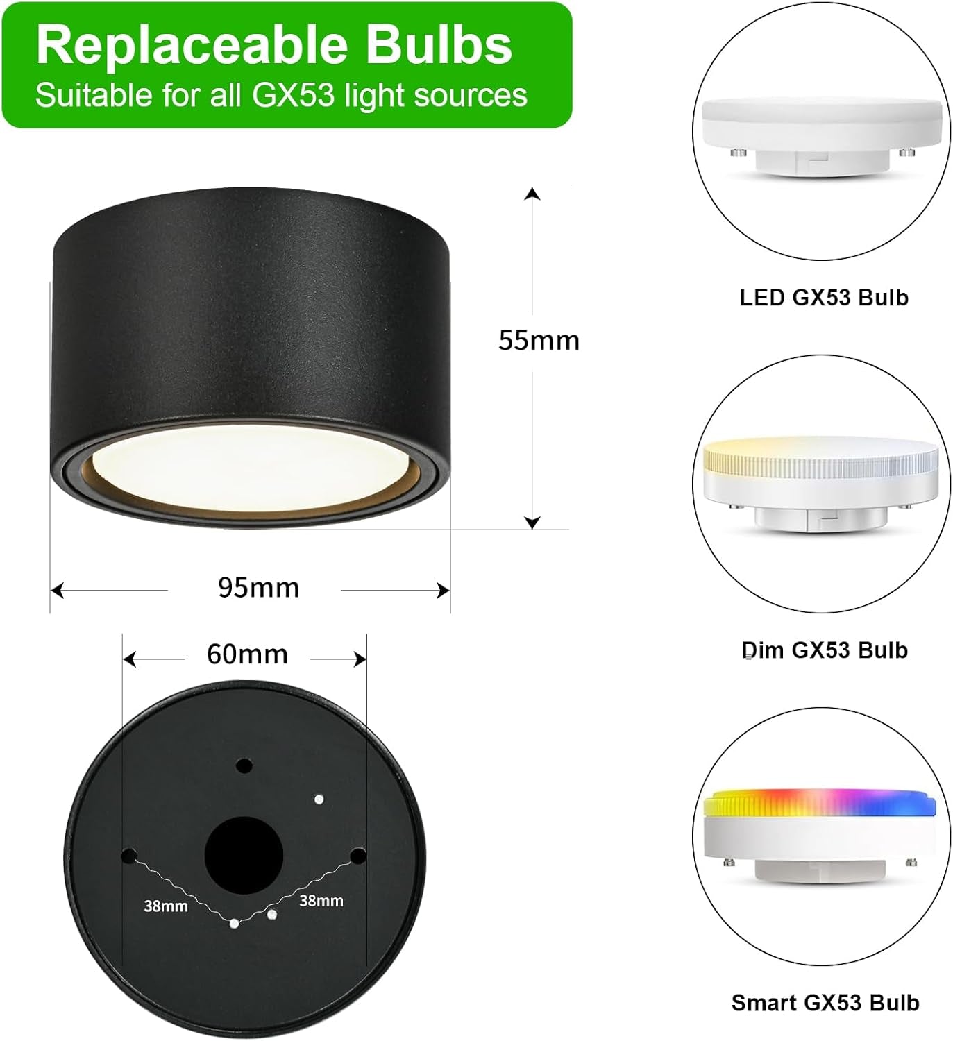 Faretti LED Soffitto 6W Faretti Da Soffitto 550LM 3000K Bianco Caldo Plafoniera Led Soffitto Rotonda Ø95X55Mm Lampada Da Soffitto in Alluminio per Corridoio Salotto Salone Cucina, Nero