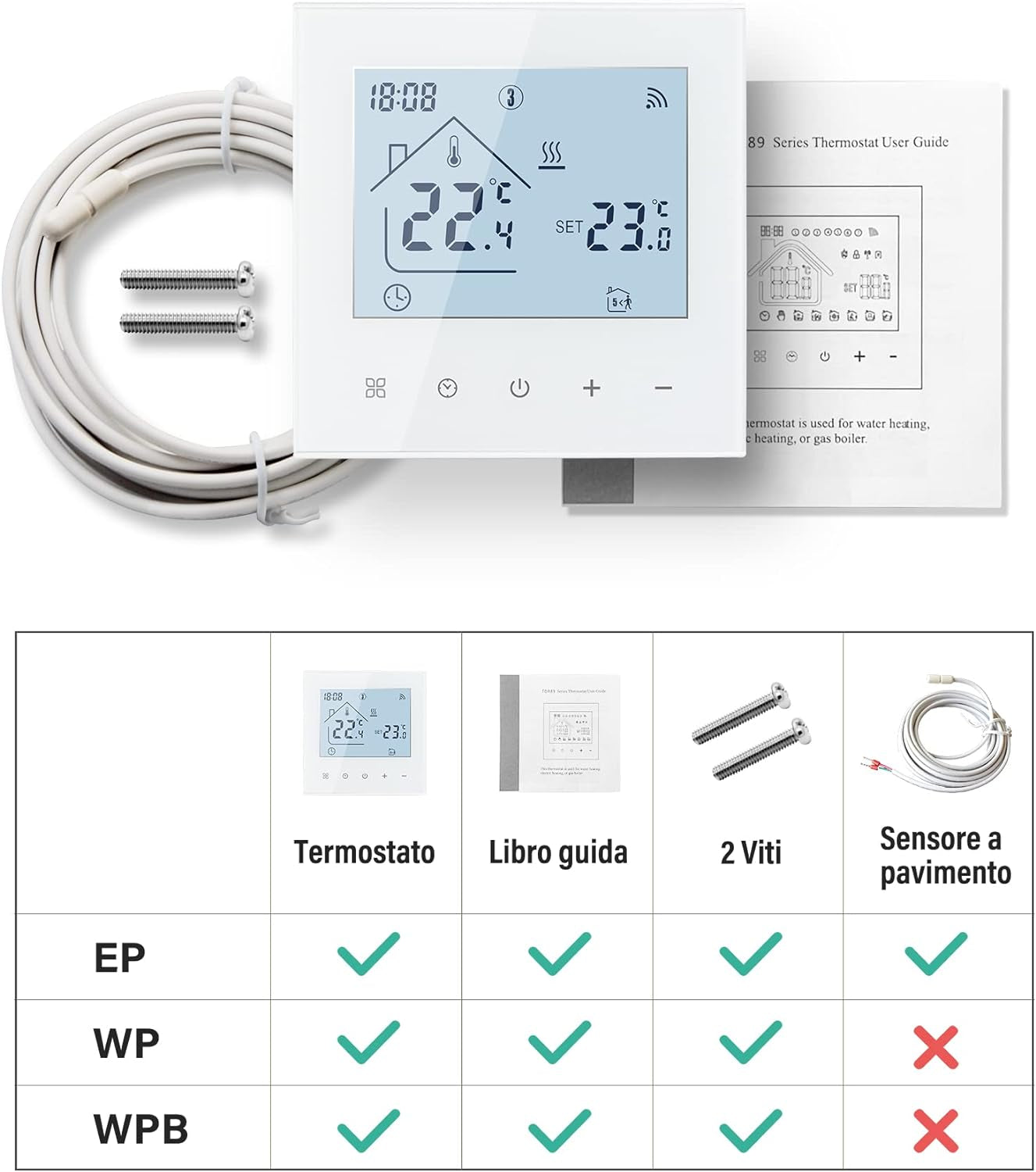 Beok Termostato Wifi Termostati Smart Ambiente per Riscaldamento a Pavimento Dell'Acqua Programmabile Regolatore Di Temperatura Con LCD, Compatibile Alexa, Google Home 3A TDR89W-WIFI-WP Bianco