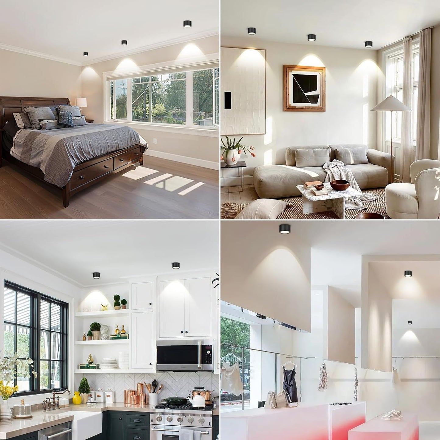 Faretti LED Soffitto 6W Faretti Da Soffitto 550LM 3000K Bianco Caldo Plafoniera Led Soffitto Rotonda Ø95X55Mm Lampada Da Soffitto in Alluminio per Corridoio Salotto Salone Cucina, Nero