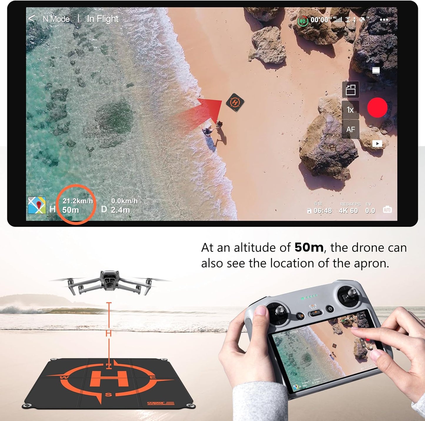 Drone Landing Pad,50Cm(19”) Portatile Universale Pieghevole Veloce Helipad Tappeto Di Atterraggio per DJI Air 2S / Mavic Mini 2 / Mavic Air 2 / Mavic 2 /FIMI X8SE /DJI FPV Drone