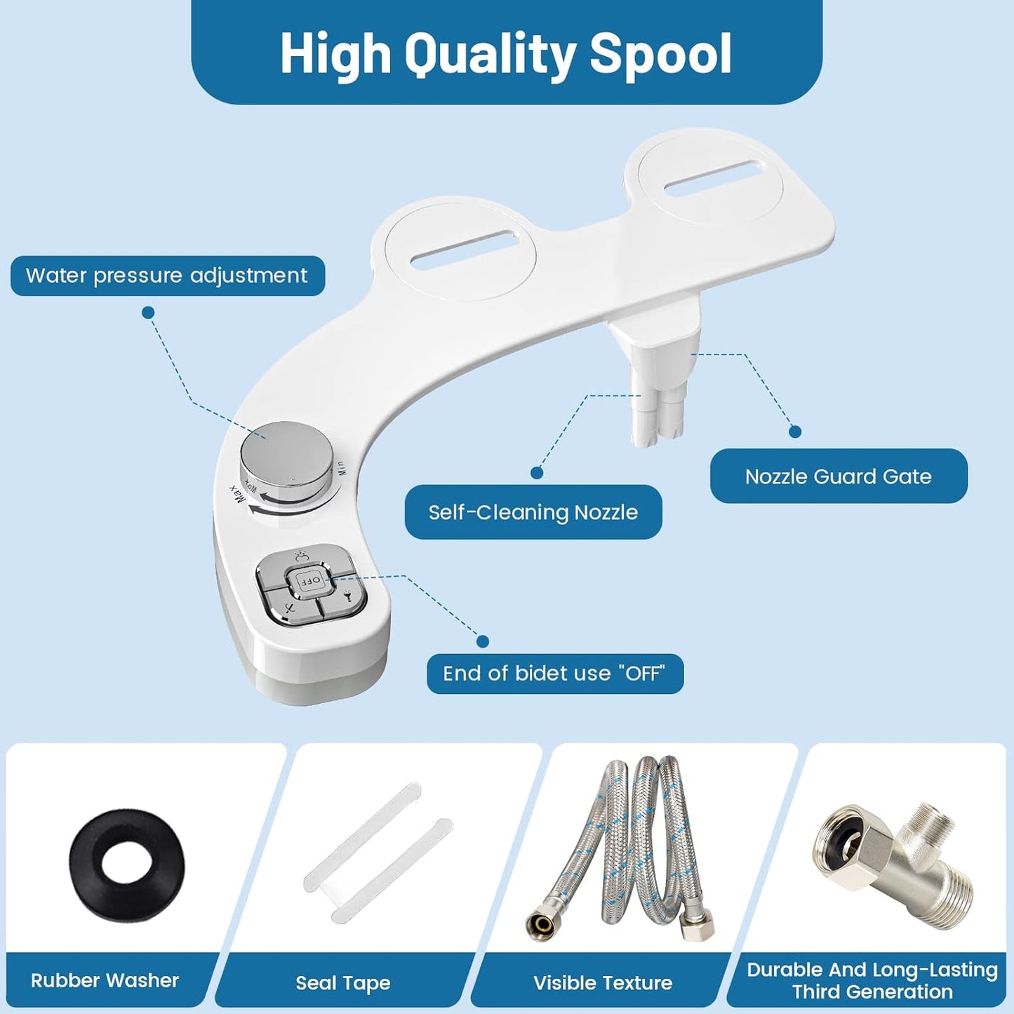 Inserto per Bidet per WC, Non Elettrico, Sottile Bottone Automatico, Bidet, Doppio Ugello Autopulente Retrattile (Protezione Da Intasamento) E Manopola per La Regolazione Della Pressione