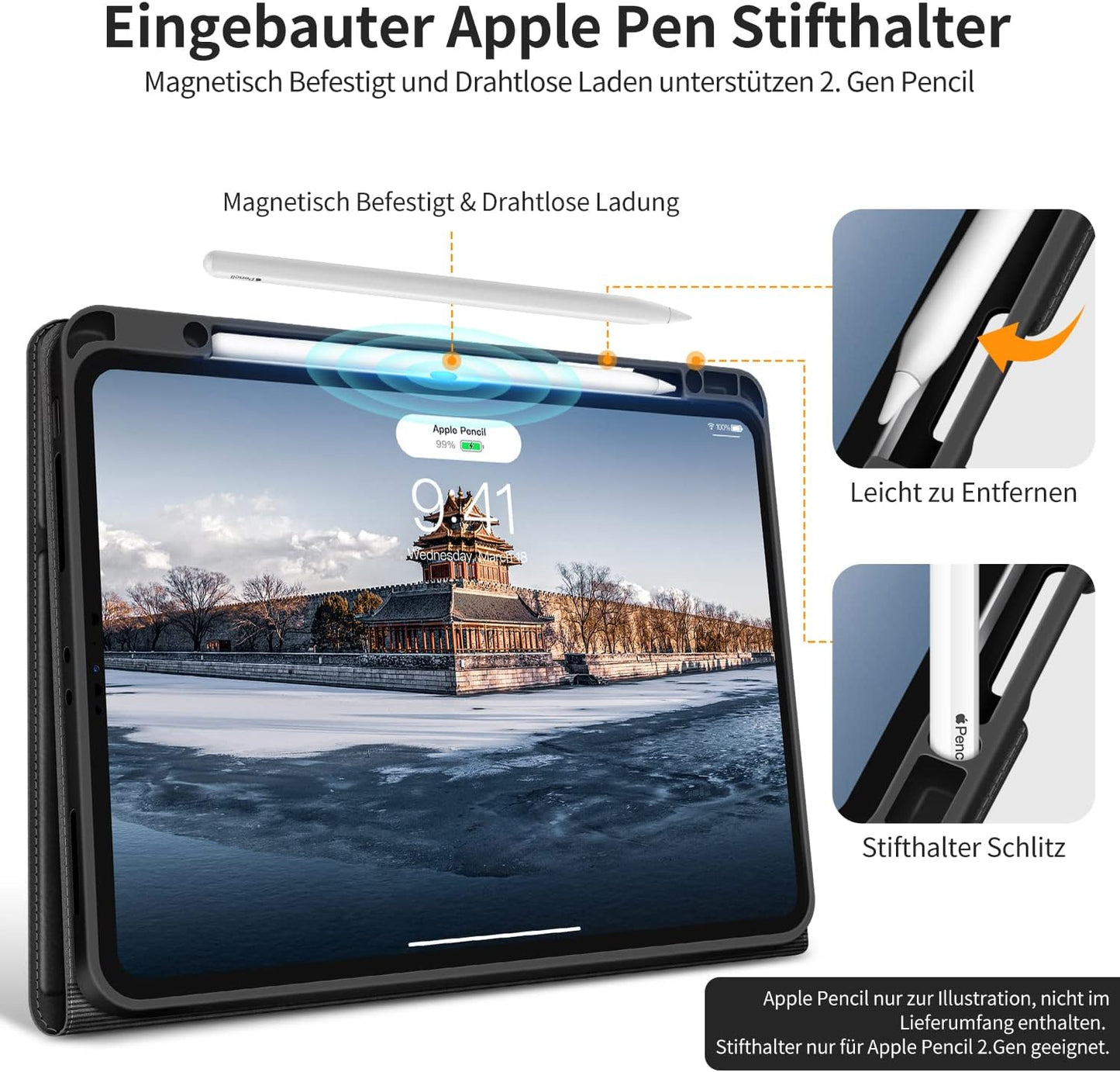 HOLIMET Custodia per Ipad Pro 12.9 2022 6 Generazione, 2022/2021/2020/2018 (6A/5A/4A/3A Gen) Ultra Smart Cover Con Pencil Holder per Pencil 2, Auto Svegliati/Sonno Case per Ipad Pro 12.9 Pollici, Nero