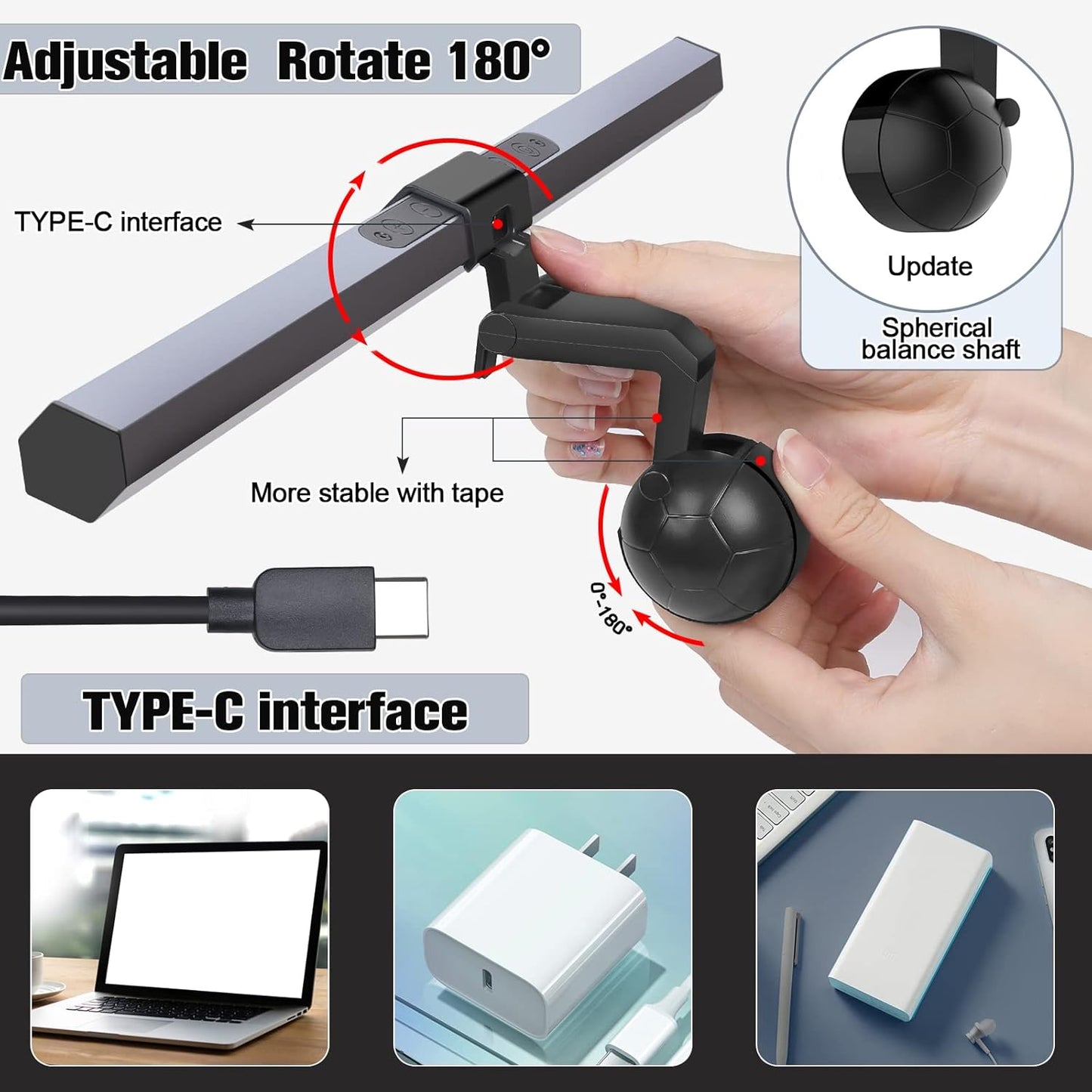Lampada Monitor PC Computer, Luce Di Lettura a LED, Luce USB, Con Controllo Touch Screen, 3 Tipi Di Temperatura Del Colore Della Luce, Luminosità Regolabile, Protezione per Gli Occhi