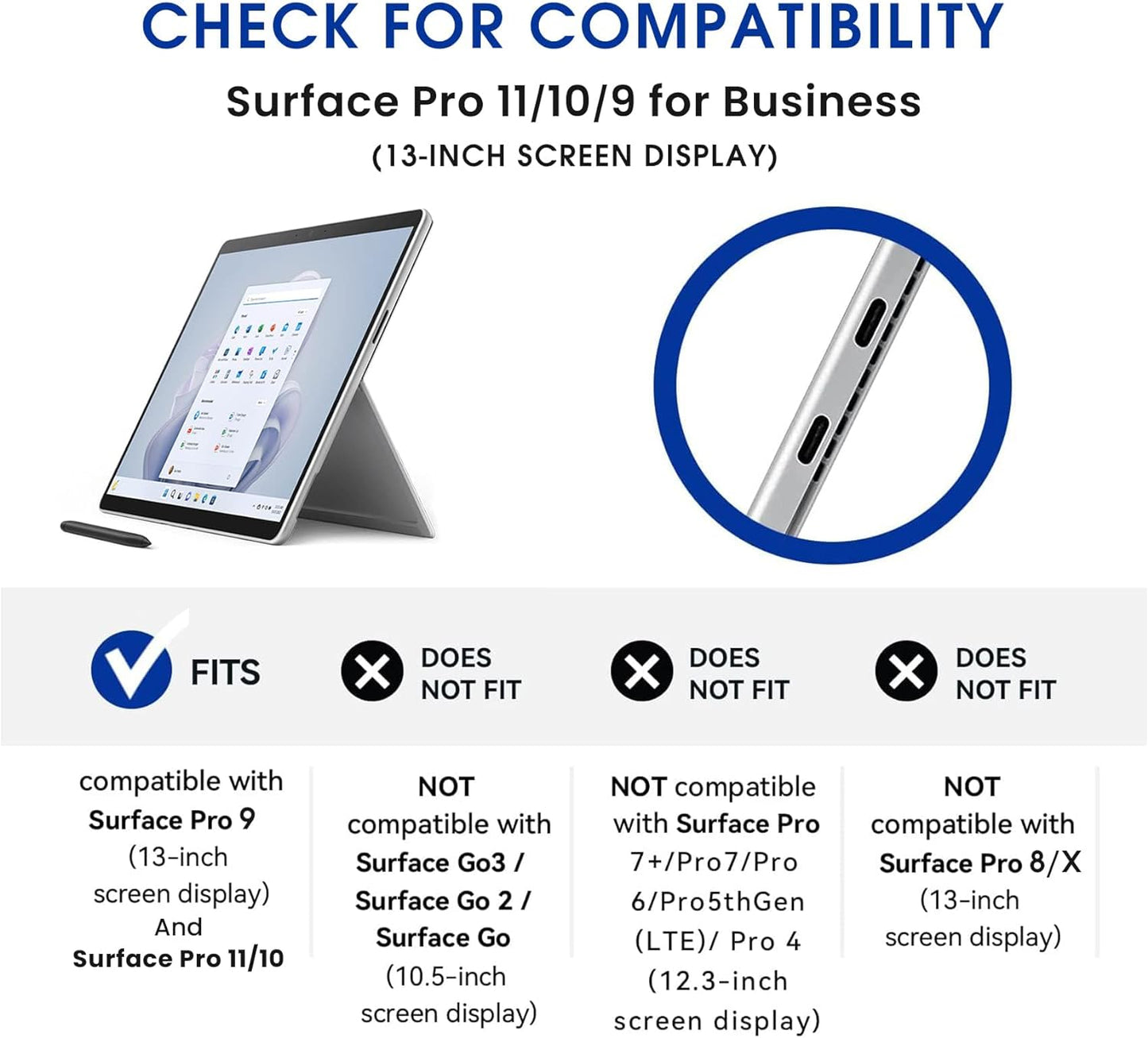 Custodia per Tablet Surface Pro 11, Pro 10,Pro 9 per Business Custodia Con Portapenne, Angolo Di Visualizzazione Multiplo Regolabile, Compatibile Con La Tastiera Type Cover