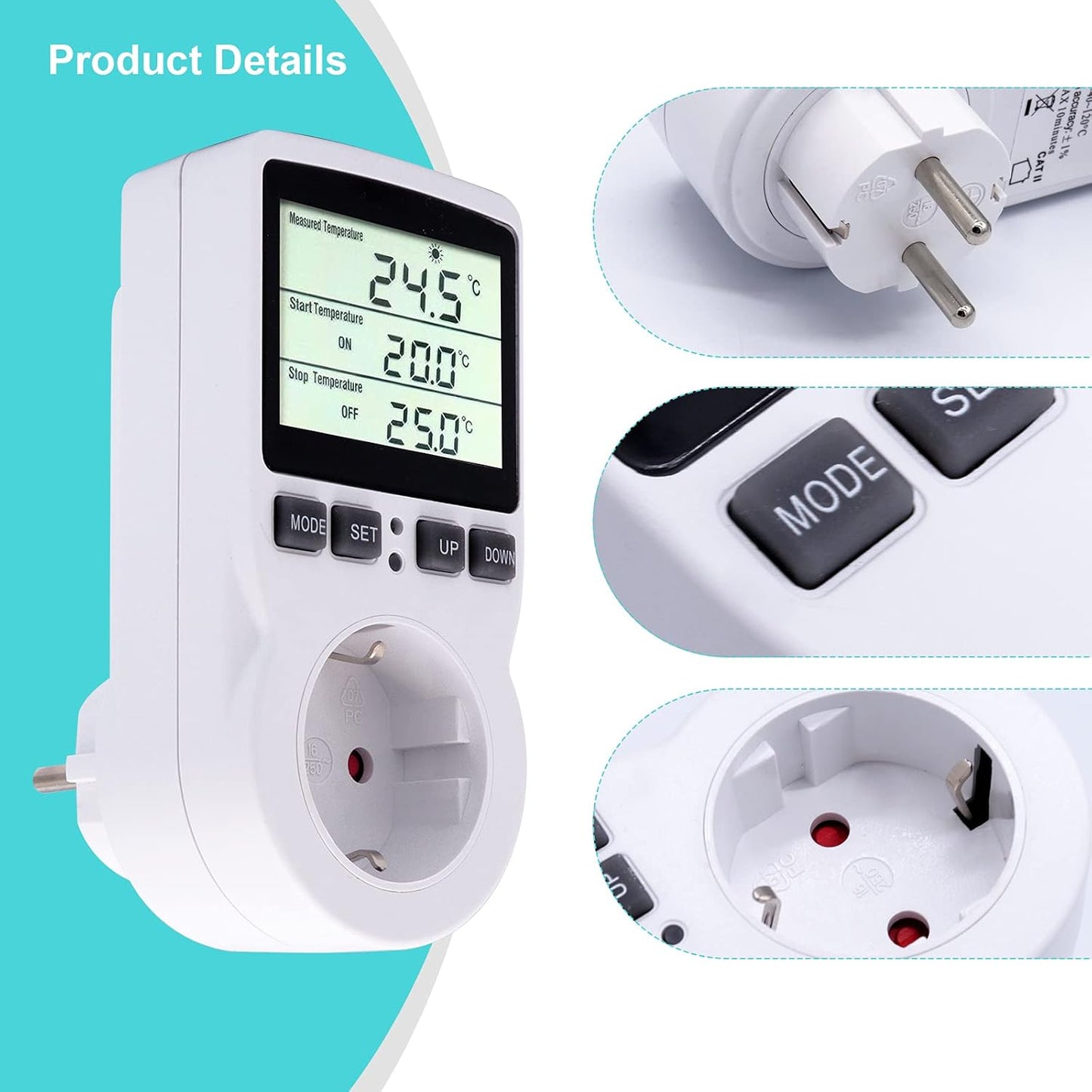 Digitale Termostato Regolatore Temperatura LCD Multifunzione Con Timer E Sonda per Serra, Acquario, Riscaldamento, Terrario, Acquario, Rettili, Incubatore (EU)