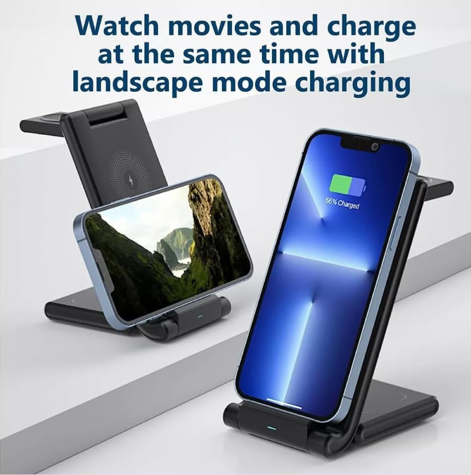 Caricatore Wireless, Ricarica Wireless Pieghevole 3-In-1, Stazione Ricarica per Ricaricare Telefono Cellulari/Smart Watch/Cuffie Che Supporti La Ricarica Wireless