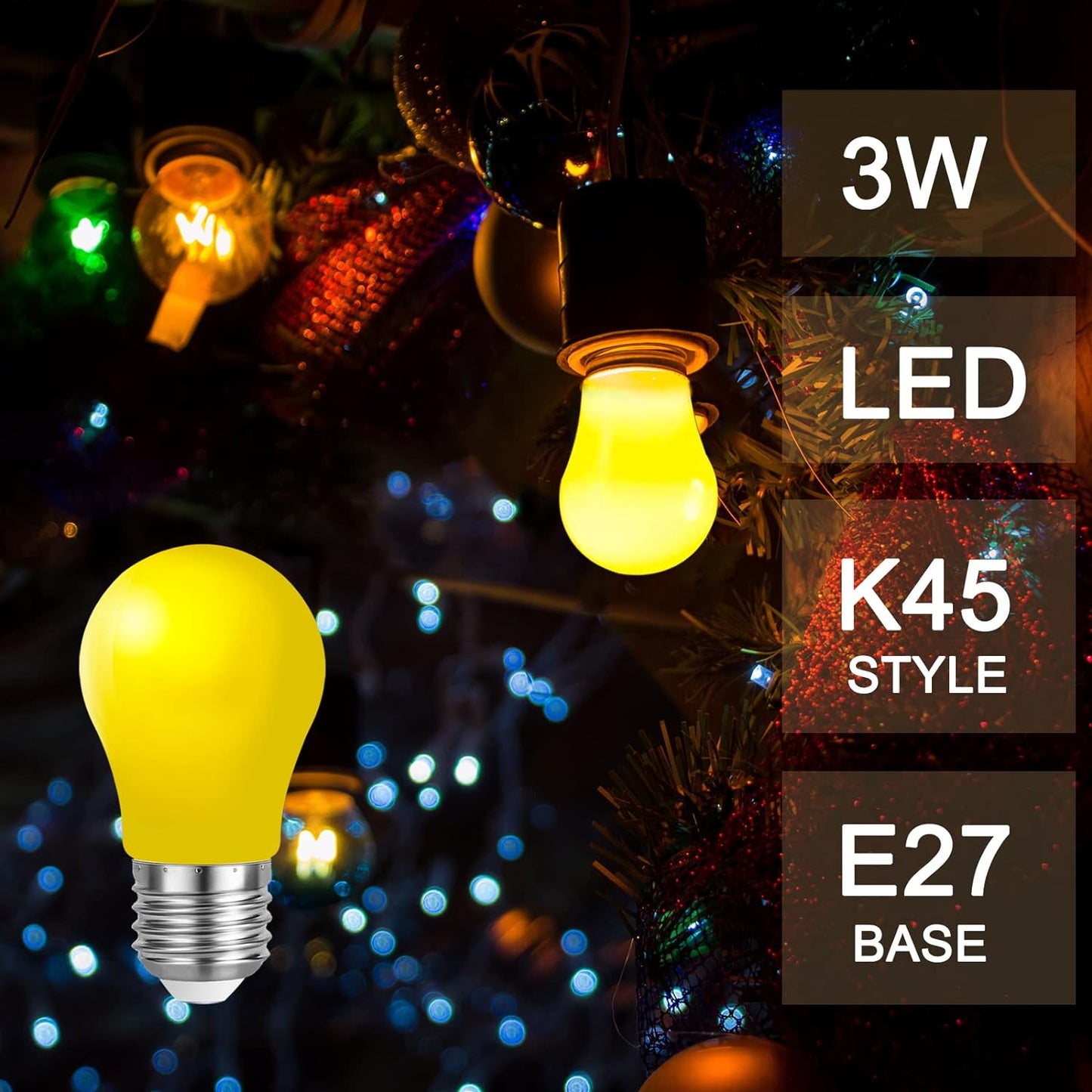 Lampadine Colorate a LED E27 3W, Lampadine LED Colorate E27, Lampadina LED Decorativa per Esterni, 220V AC, Colori Misti Rosso Verde Blu Giallo Arancio, Plastica, Confezione Da 20