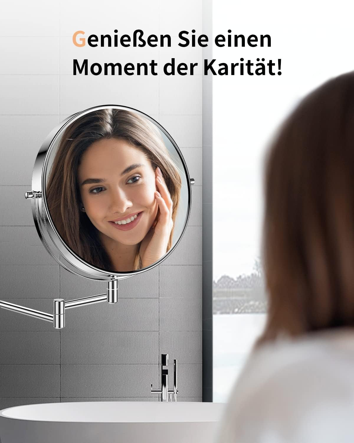 Gospire - Specchio Cosmetico Da 9 Pollici, Montaggio a Parete, Double-Face, Specchio Barba, Trucco Con Ingrandimento Normale E 5X, Orientabile 360°, Cromato, per Bagno, Studio Cosmetico, Hotel
