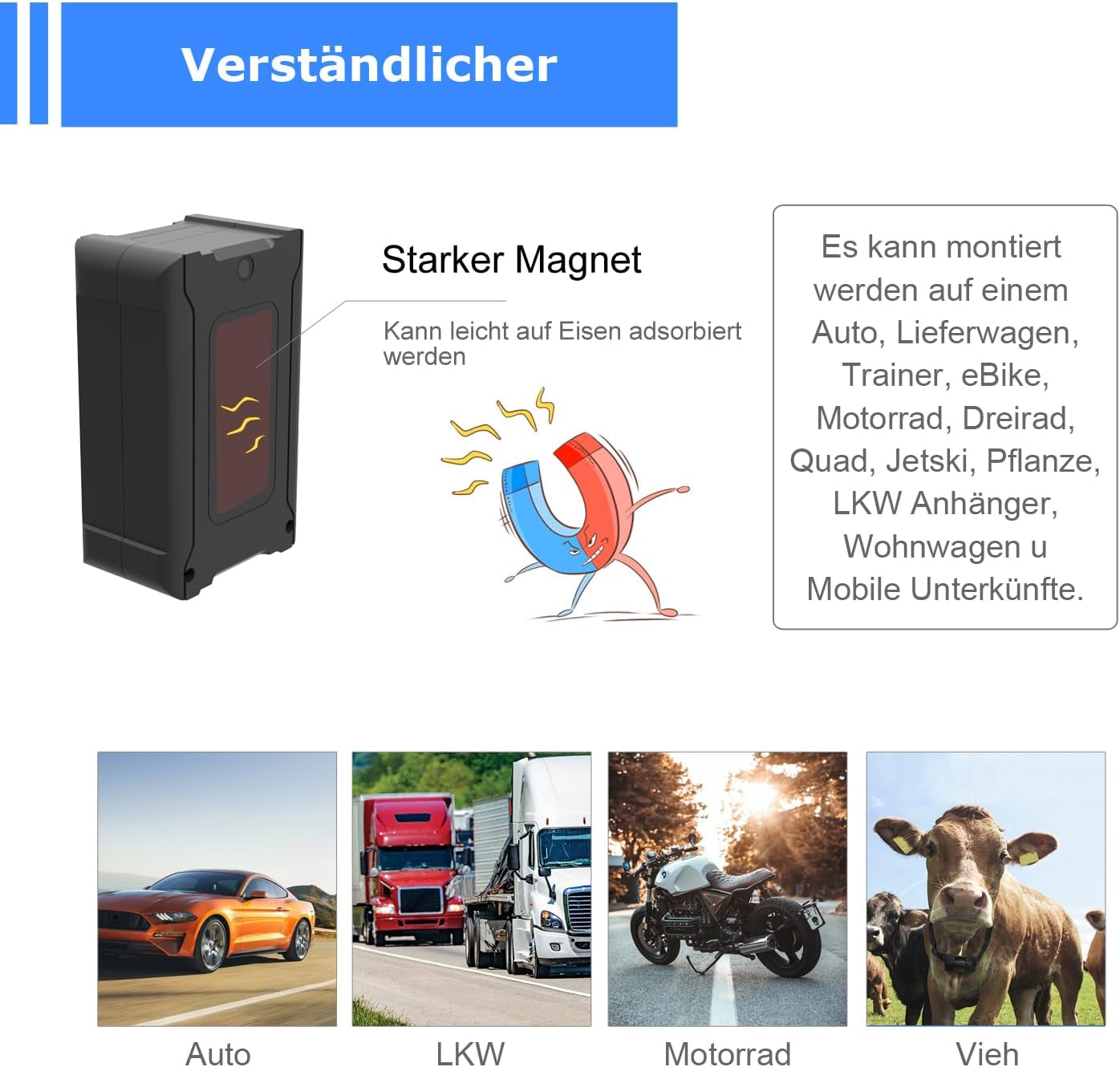Localizzatore GPS per bambini, cani, moto, auto, veicoli, ricerca oggetti, dispositivo di localizzazione Aggiornamenti istantanei 10S, batteria ricaricabile da 6000 mAh, recinzione geografica, antifurto remoto, copertura globale completa