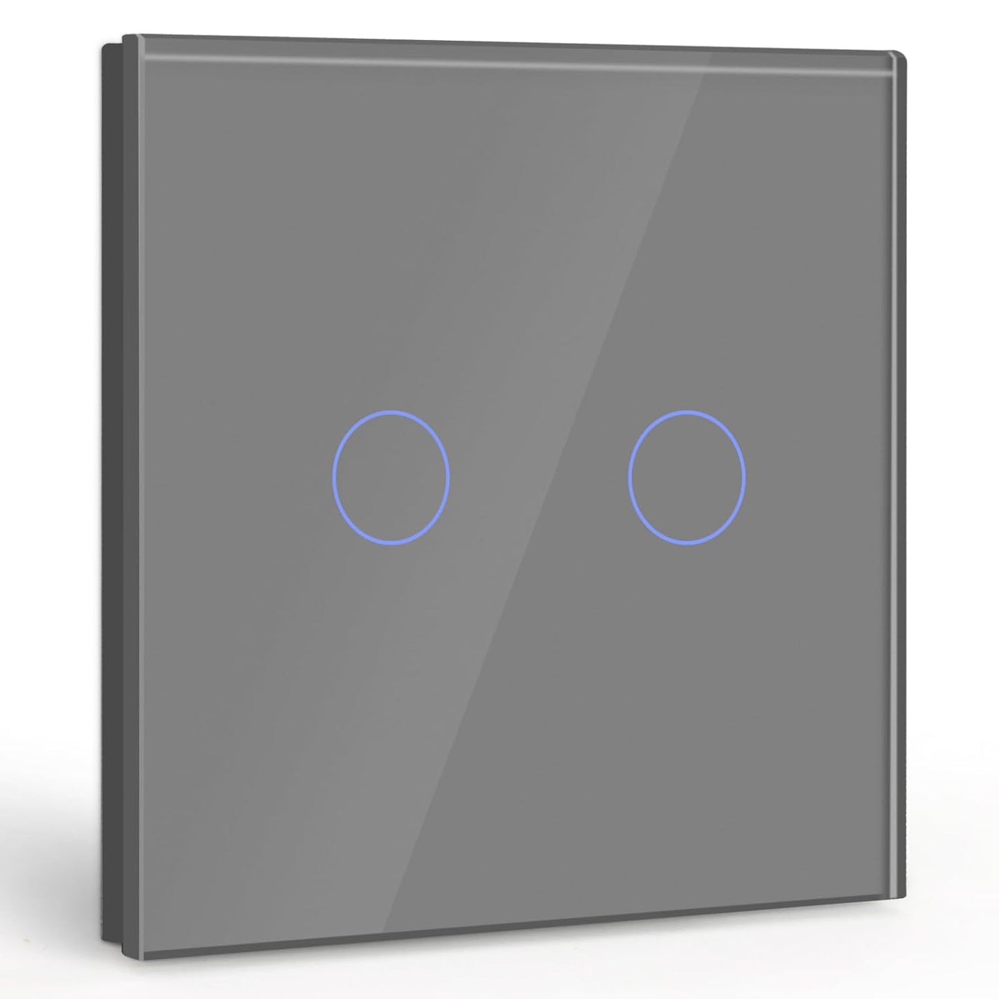 Interruttore Touch 2 Gang 1 Via,Interruttore Di Luce Grigio Con LED Display Light,Interruttore Touch Con Sensore Touch Pannello Vetro Cristallo-Nessun Filo Neutro