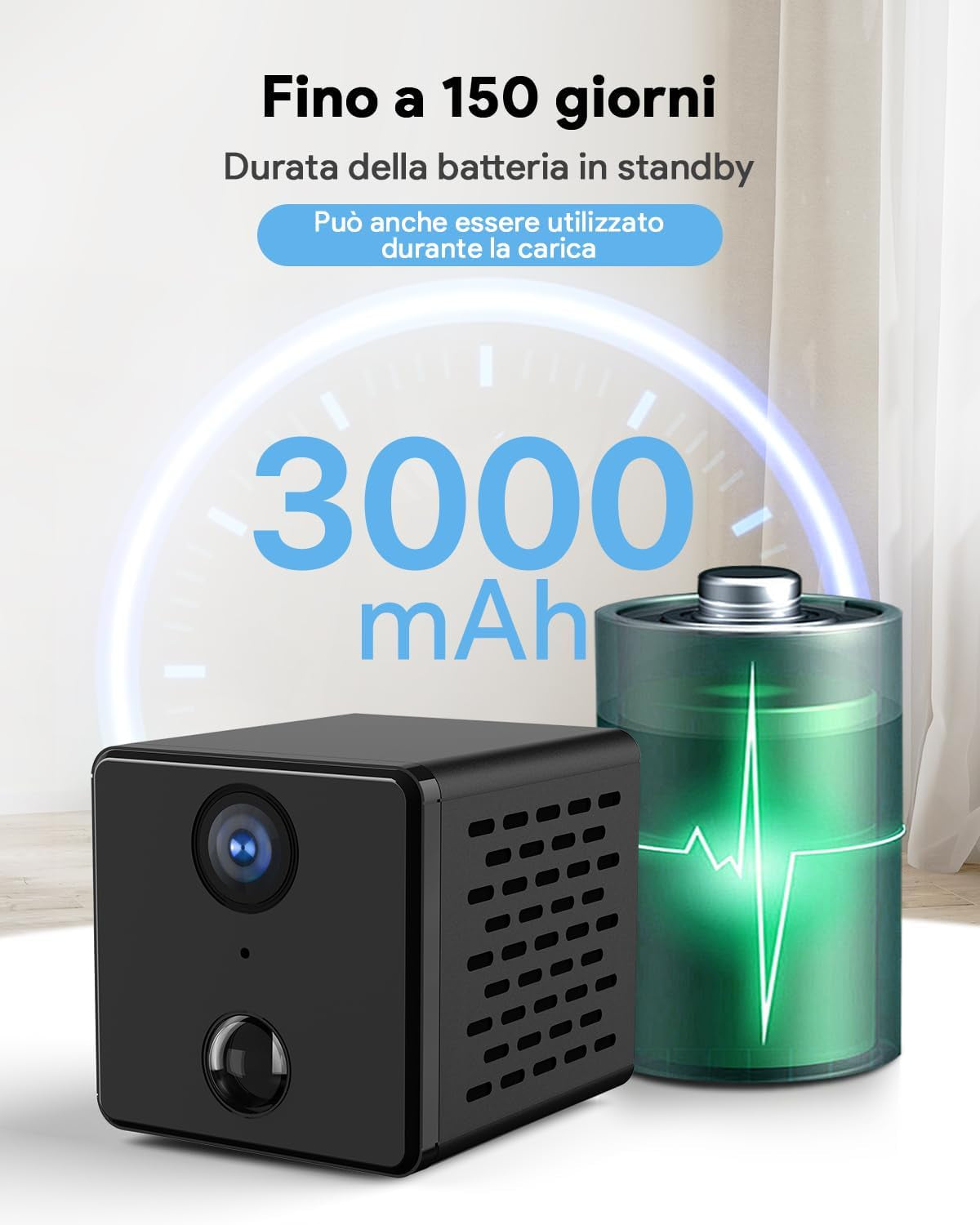 Telecamera Spia Wifi Interno, 4K HD Mini Nascosta Telecamera | Archiviazione Gratuita Su Cloud E Scheda SD | Rilevamento Di Movimento | Batteria Da 3000 Mah | Con Scheda Di Memoria Da 32GB
