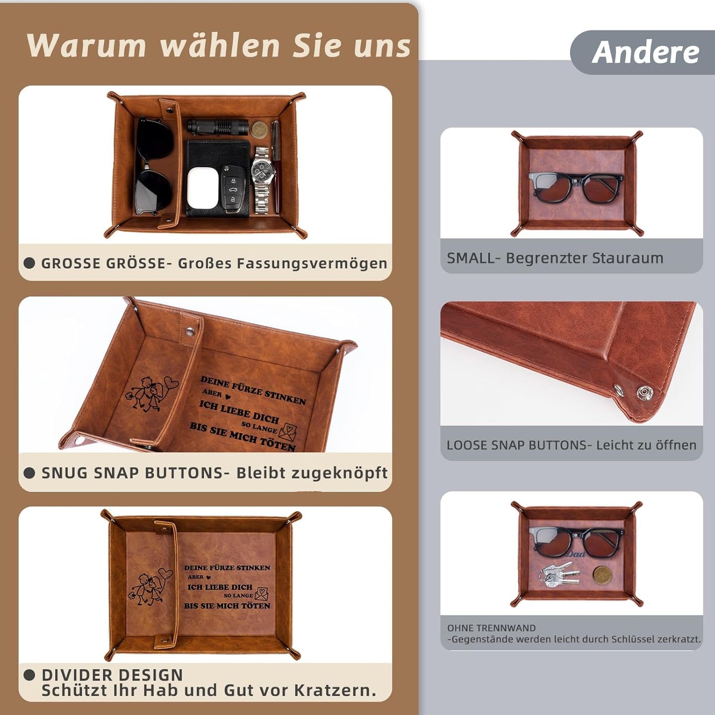 Ich Liebe Dich Partner Regali Für Männer Freund Luhn Weihnachten, Leder Desktop Organizer Organizer Vassoio Vassoio per Marito, Regalo Di Gnomo, Gioielli Chiave Svuotata