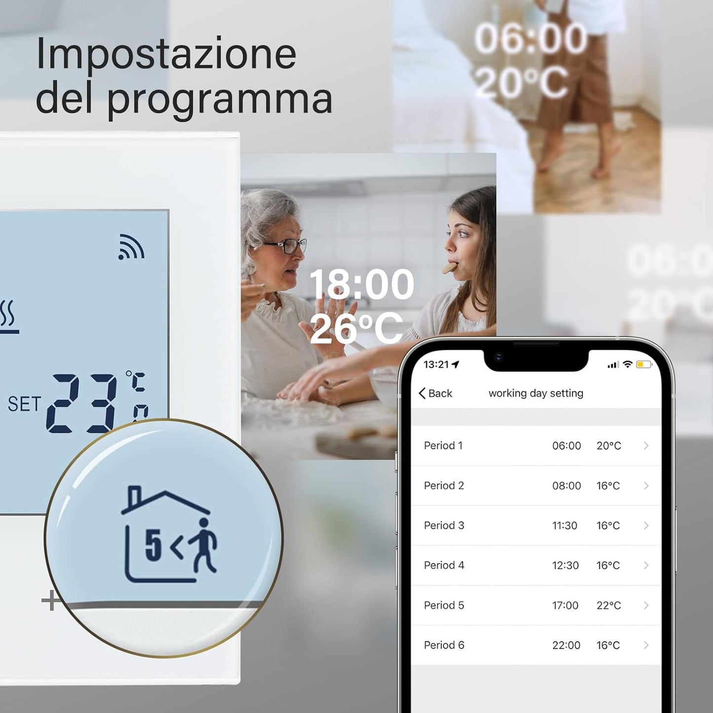 Beok Termostato Wifi Termostati Smart Ambiente per Riscaldamento a Pavimento Dell'Acqua Programmabile Regolatore Di Temperatura Con LCD, Compatibile Alexa, Google Home 3A TDR89W-WIFI-WP Bianco