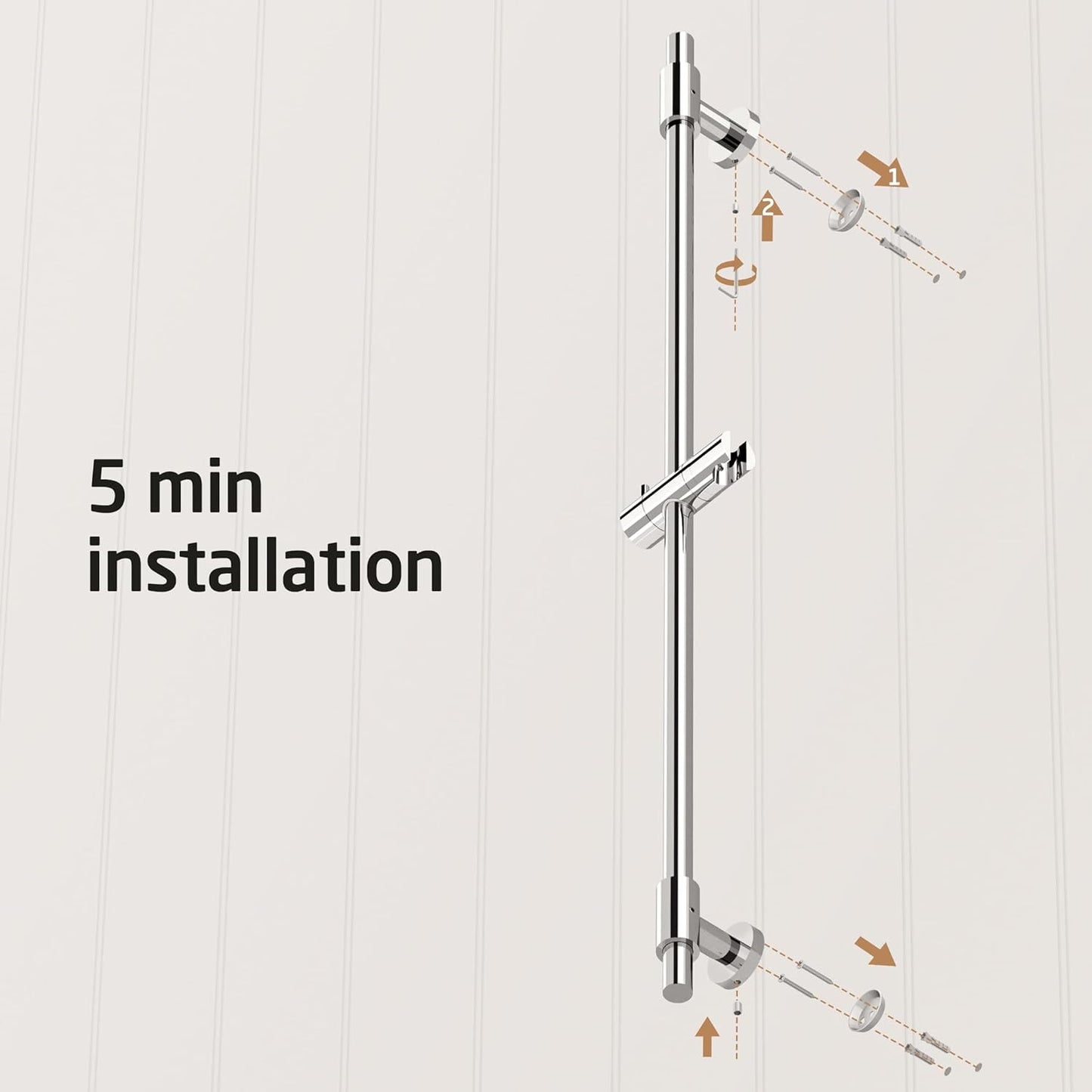 Colonna Doccia Saliscendi Doccia Acciaio Inox, Asta Doccia Con Supporto Soffione Regolabile, Lucido 100CM, F209S100-PS