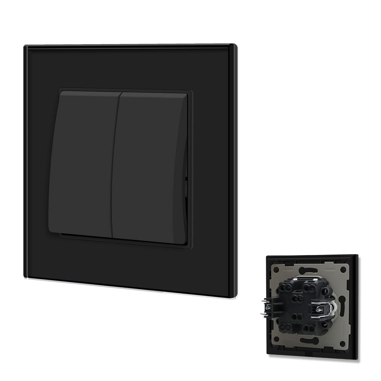 Interruttore Della Luce a 2 Scomparti, 1 Via, in Vetro, Interruttore On/Off, Interruttore Da Incasso, Colore Nero