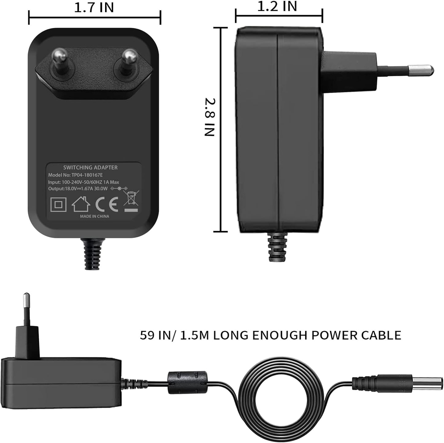 Cavo Di Alimentazione 30W Di Ricambio per Amazon Alexa Echo Show 8, Echo Show 15, Echo Show 10, Echo 3Rd Gen / 4Th Gen.