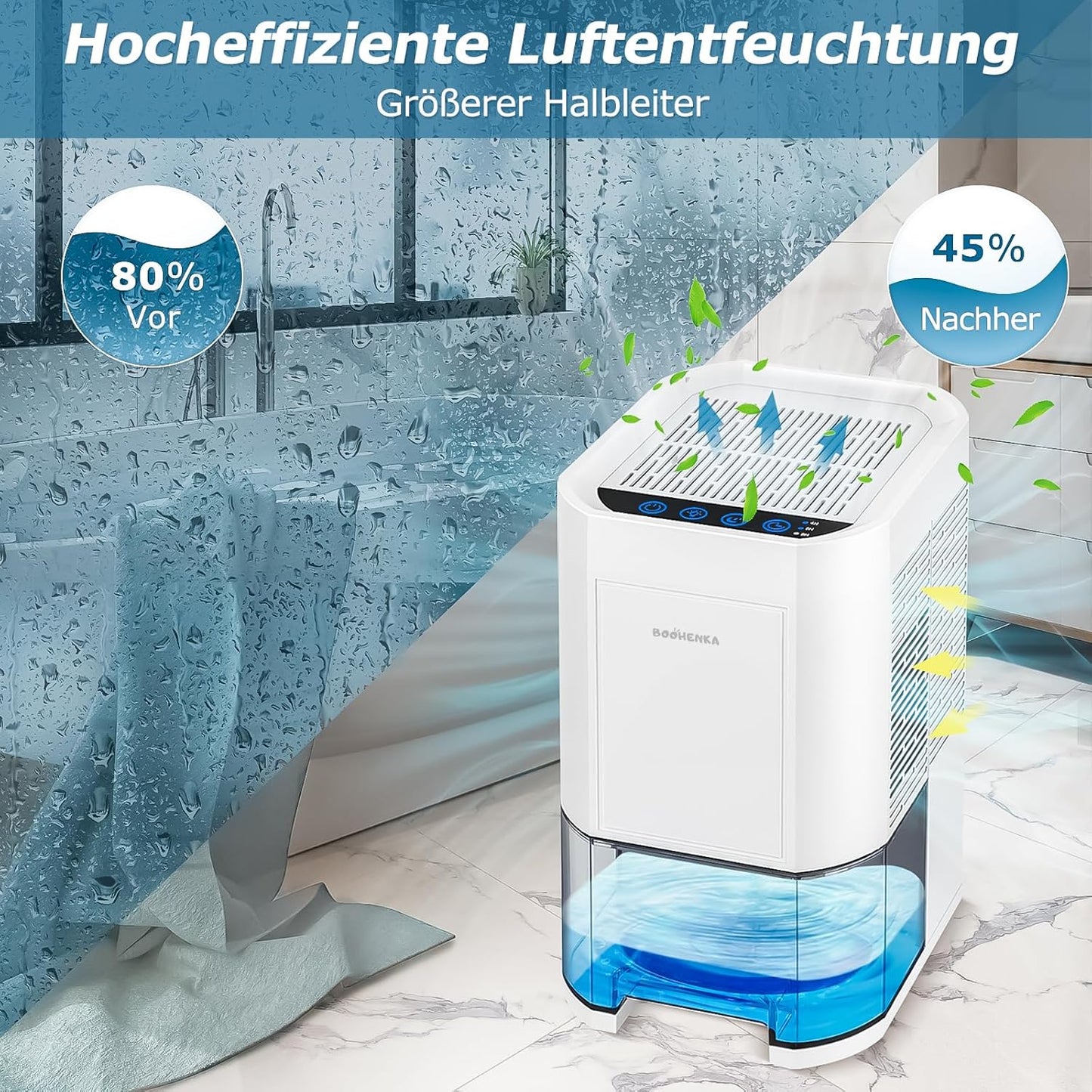 Deumidificatore Elettrico, 1200 Ml, Deumidificatore per Casa, Piccolo Deumidificatore, Sbrinamento Automatico per Cantina, Bagno, 7 Colori, Con Timer, Contro L'Umidità, Modalità Notte
