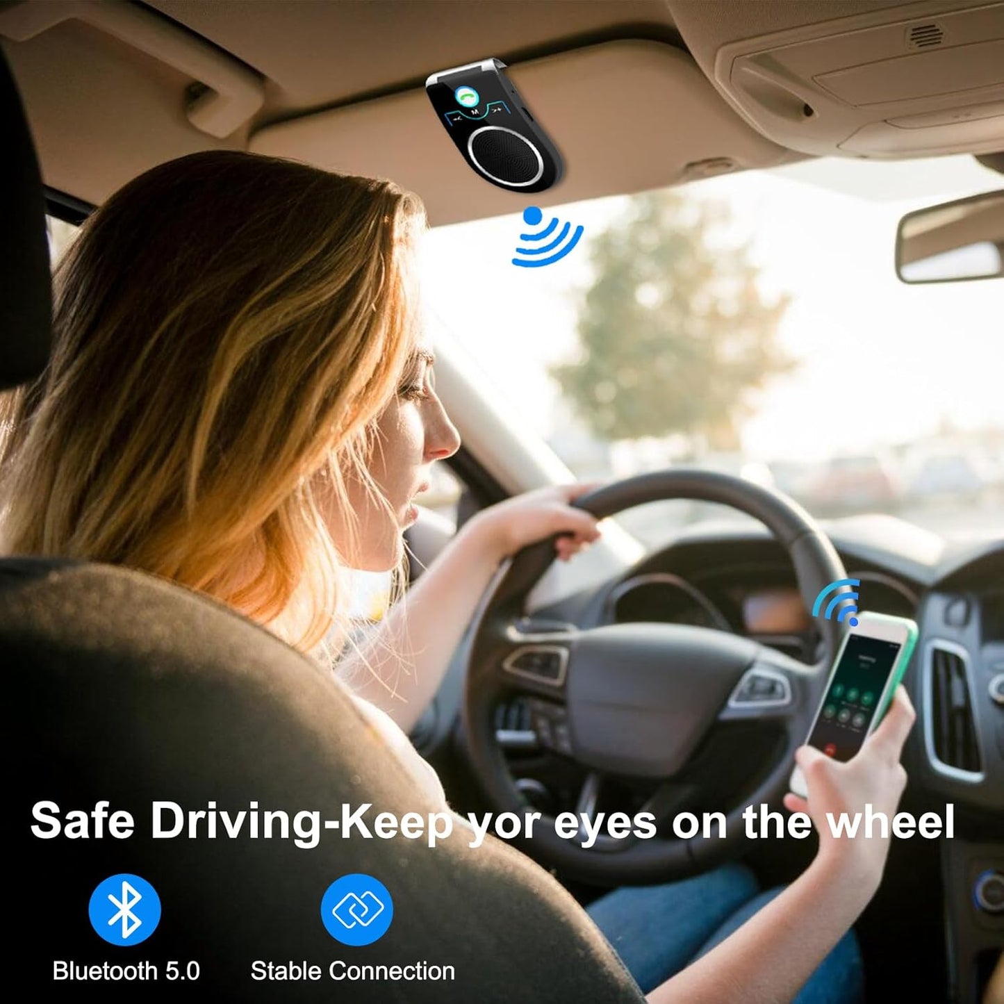 Kit Vivavoce Bluetooth 5.0 per Auto, Portatile Altoparlante Bluetooth per Chiamate Vivavoce, GPS E Musica, Connettività Dual Link, Supporta La Navigazione Vocale Siri Assistente Google
