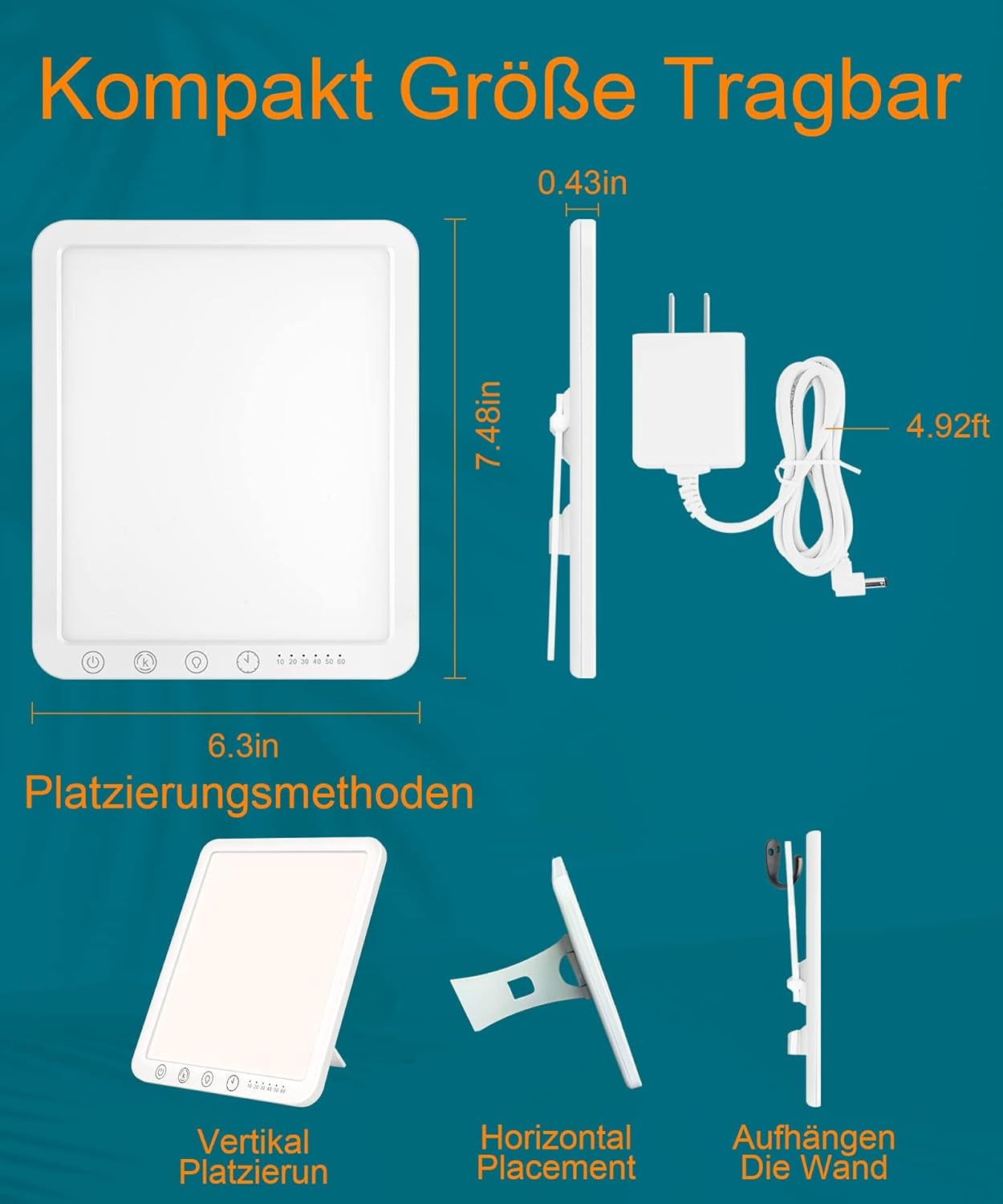Lampada Diurna 15000 Lux, Lampada a LED per Terapia, Senza Raggi UV, Luce Diurna, Lampada LED Daylight, Touch Control Luce Solare, Lampada a Spettro Completo per Casa/Ufficio