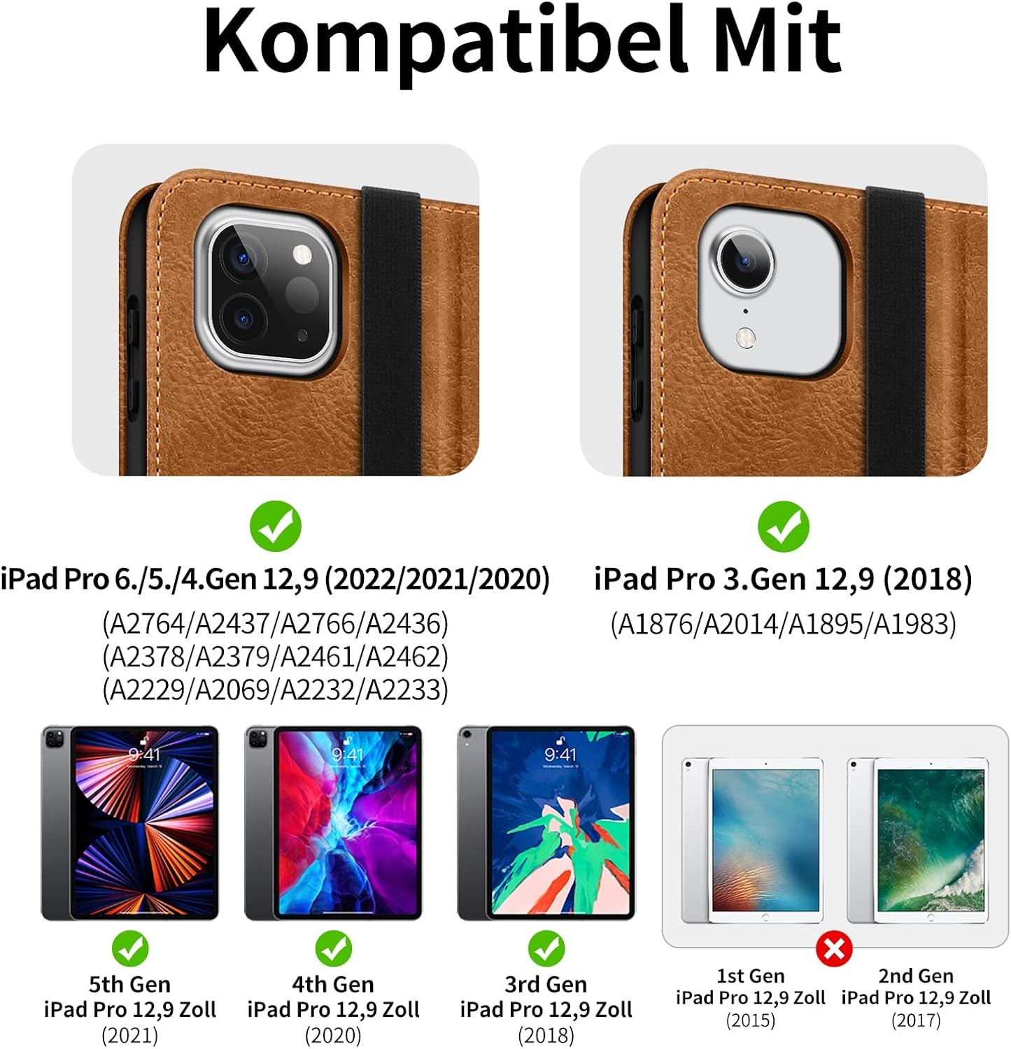 HOLIMET Custodia per Ipad Pro 12.9 2022 6 Generazione, 2022/2021/2020/2018 (6A/5A/4A/3A Gen) Smart Cover Con Pencil Holder per Pencil 2, Auto Svegliati/Sonno Case per Ipad Pro 12.9 Pollici (Marrone)