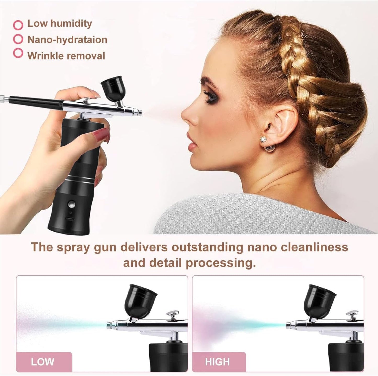 Aerografo Professionale Set, 34PSI Multifunzione Aerografo Con Compressore Con Ugello Da 0,3 Mm per Trucco, Decorazione Torte Tatuaggi Pittura (Black-A02)