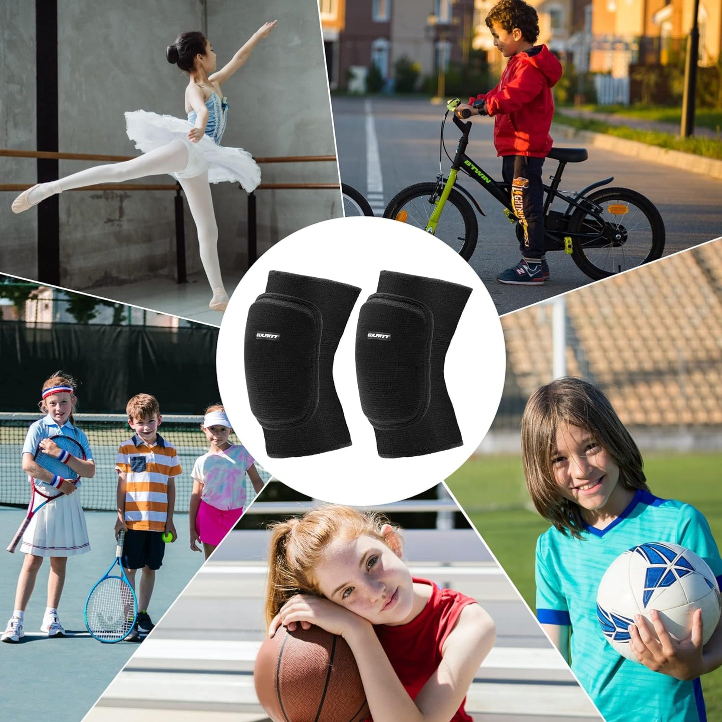 Ginocchiera Pallavolo Bambina,Ginocchiere Danza Ragazza,Morbido Protezione Del Ginocchio per Running Calcio Basket Bici Scooter Ginnastica Ritmica,Nero