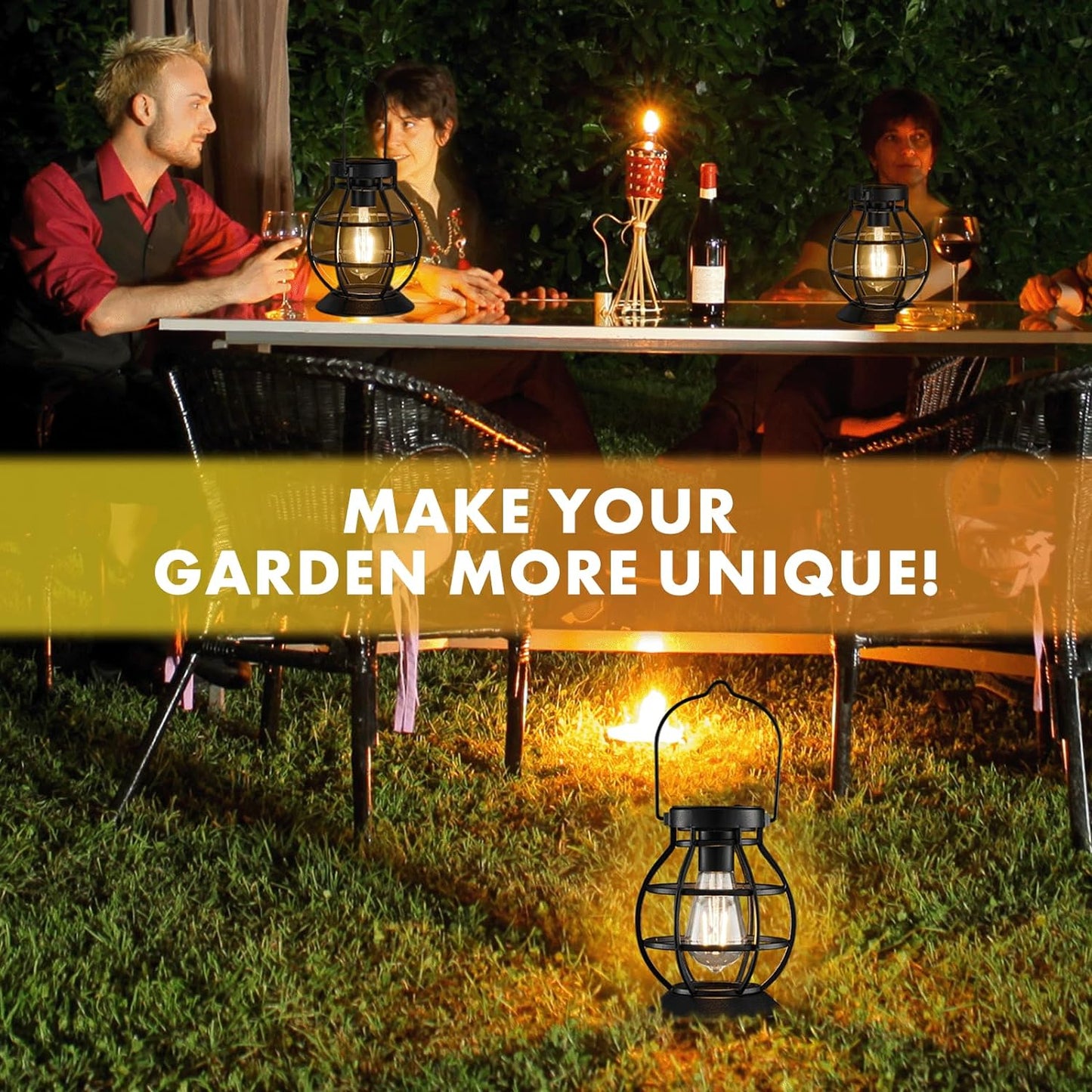 Lanterne Solari Da Esterno, 2 Pezzi Lampada Solare Da Giardino in Metallo IP44 Impermeabile Lampada Da Esterno per Da Esterno Giardino Natale Feste Camera Da Letto Decorazioni