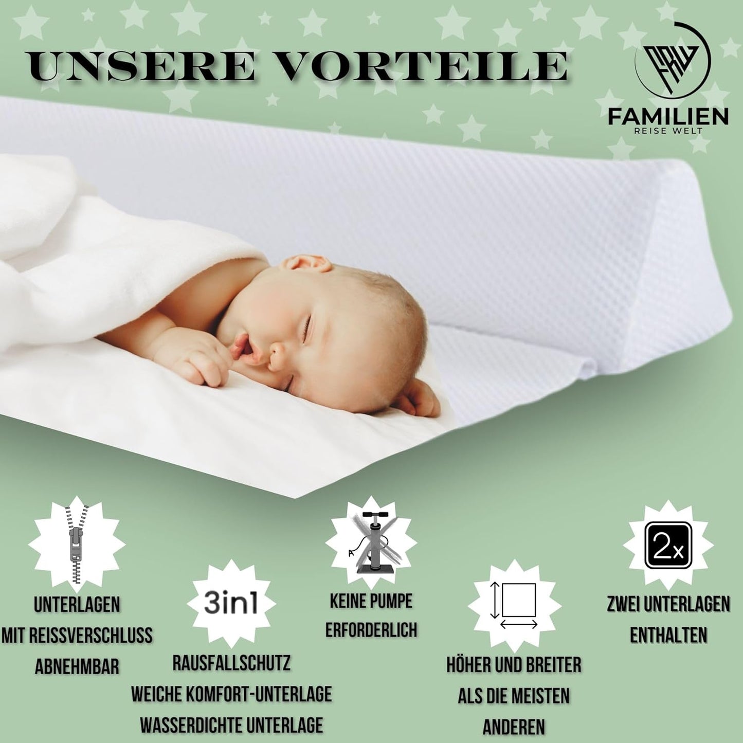 Maxx - Protezione Anticaduta Gonfiabile 3 in 1 per Bambini, Lunghezza 160 Cm, Altezza 20 Cm, Sicurezza Grazie Alla Protezione Dei Bordi Del Letto, Accessorio Da Viaggio Con Chiusura Lampo E