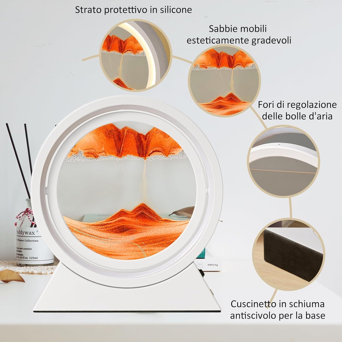 Pittura Di Sabbia Che Scorre, Sabbia in Movimento 3D Con Luce Notturna a LED, Quadro Di Sabbia 3D Sabbia Dinamica per Decorazioni La Casa L'Ufficio