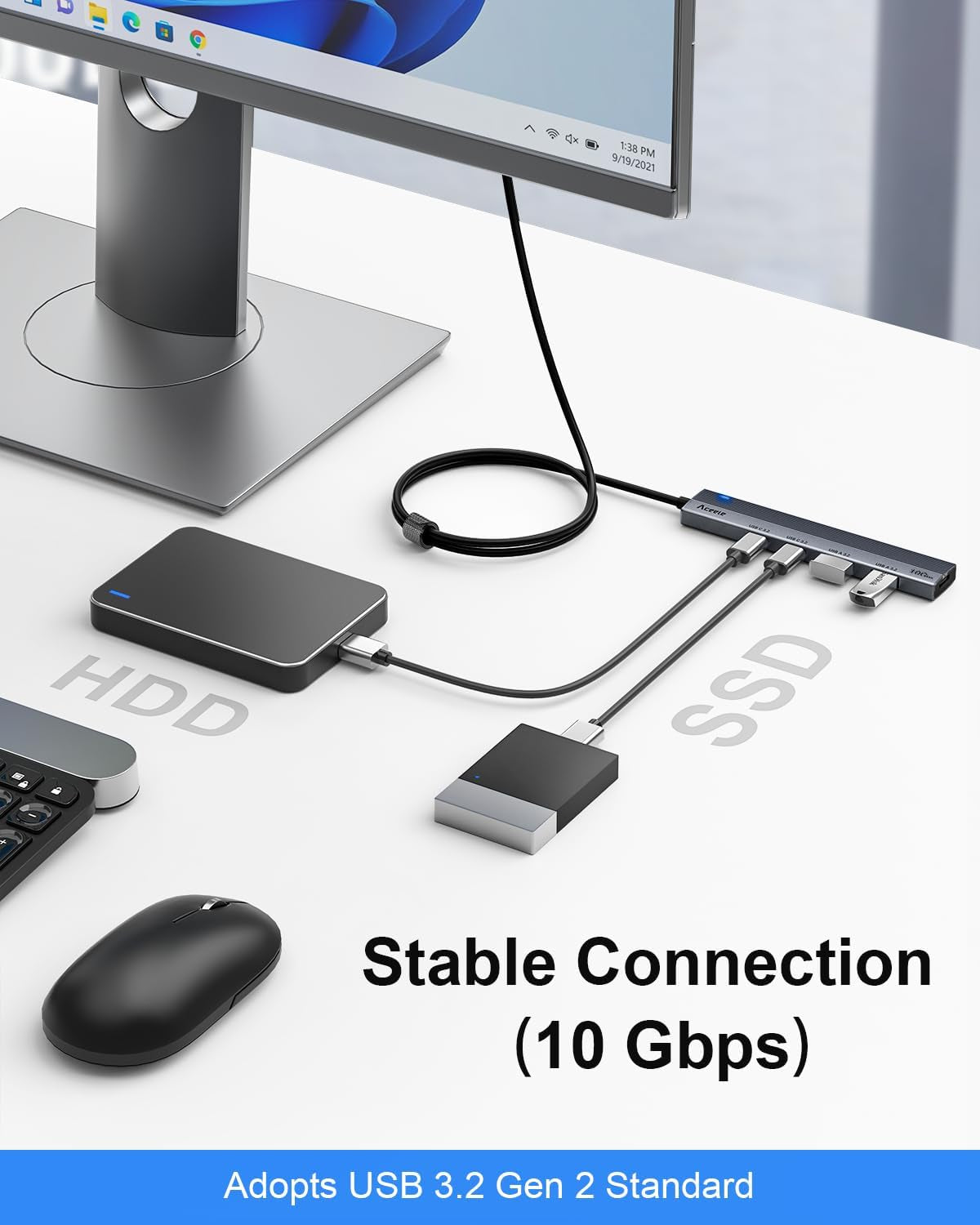 Hub USB C Da 10 Gbps Con 2 Porte USB-A E 2 Porte USB-C, Adattatore USB 3.2 Gen 2 Con Cavo Da 100 Cm, Splitter USB 5 in 1 per Laptop, PC Desktop, Macbook Pro/Air 2022/2021, Ecc.