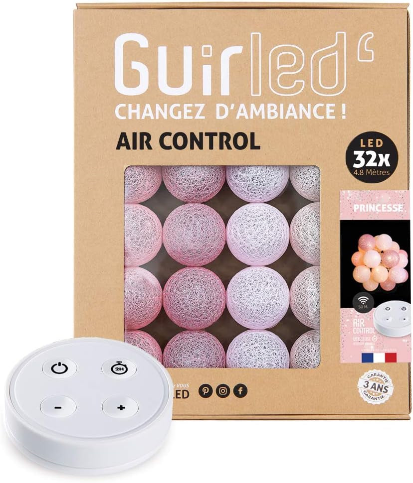 Ghirlanda Luminoso a LED per Batuffoli Di Cotone USB - Telecomando Wireless - Luce Notturna per Bambini 2H - Adattatore Doppio USB 2A Incluso - 4 Intensità - 32 Sfere 4,8 M - Principessa