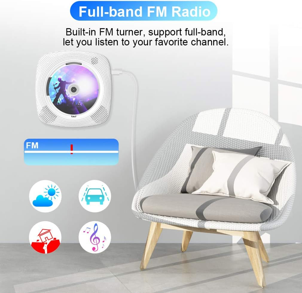 Lettore CD Portatile Con Bluetooth Lettore CD Montabile a Parete Altoparlanti Hifi Integrati Con Display LCD Audio Domestico Boombox Radio FM Lettore Musicale USB MP3