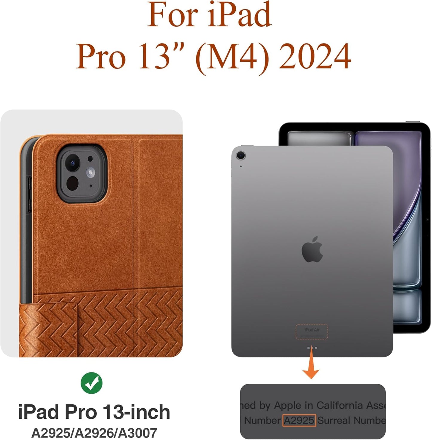 Custodia per Ipad Pro 13 Pollici M4 (2024), Con Portapenne Integrato, Supporto per Pencil Pro/Pencil (USB-C), PU Pelle, Auto Svegliati/Sonno (Marrone)