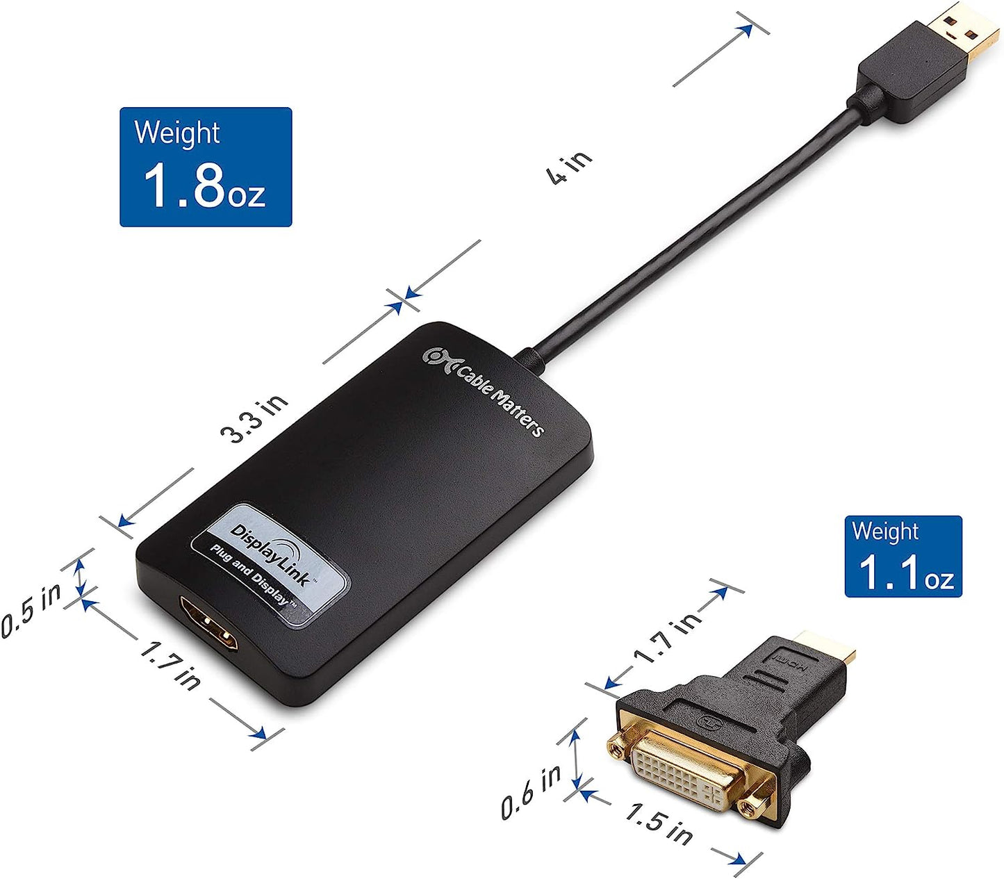 Adattatore USB 3.0 a HDMI Super Veloce (Adattatore USB a HDMI) per Windows Fino a 1440P Colore Nero