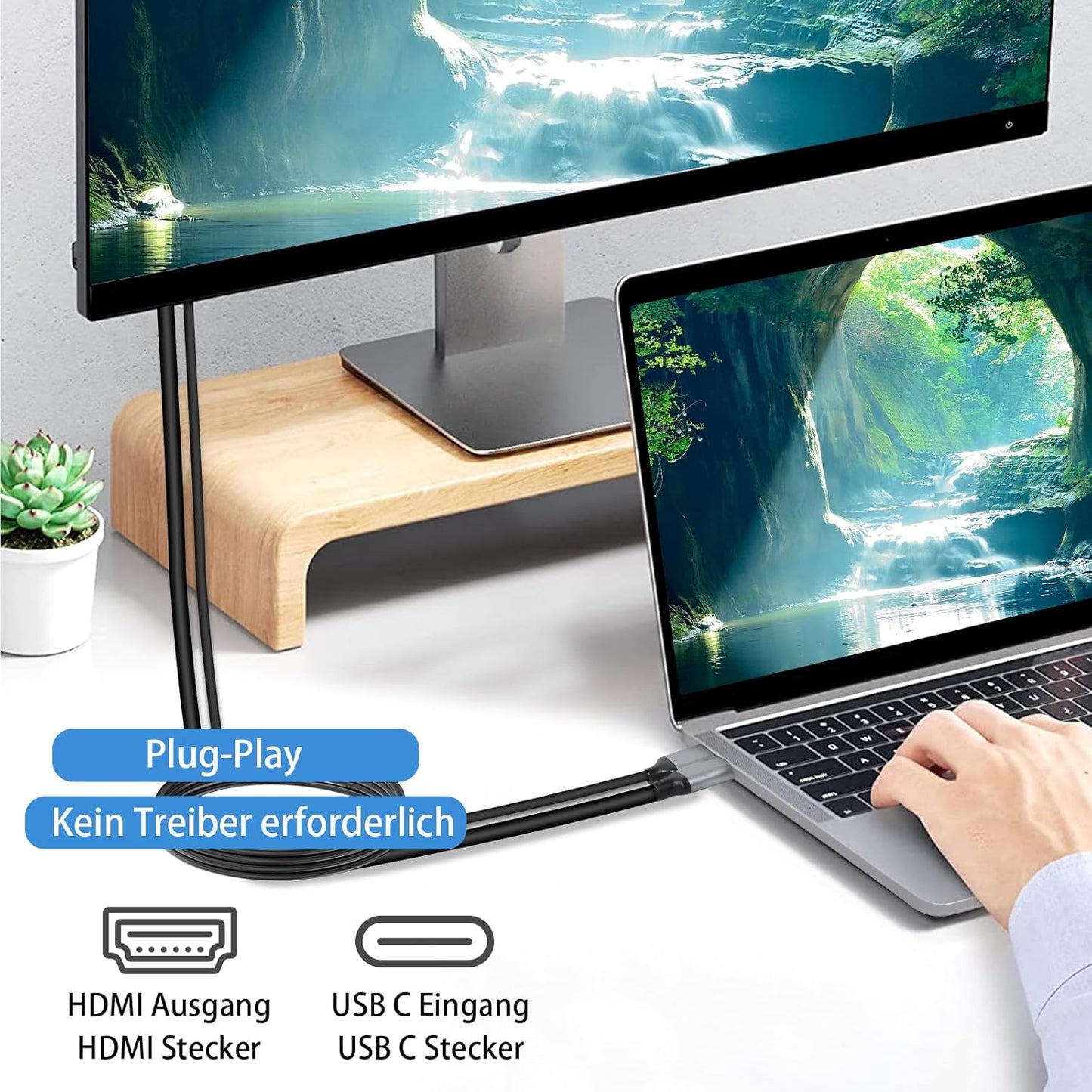 HDMI a USB C 2M, Cavo 4K@60Hz Cavo Convertitore Maschio a Maschio Di Tipo C Compatibile Con Xreal Air, Nreal Air, PS5, Monitor Portatile(Supporta Solo HDMI a USB C)