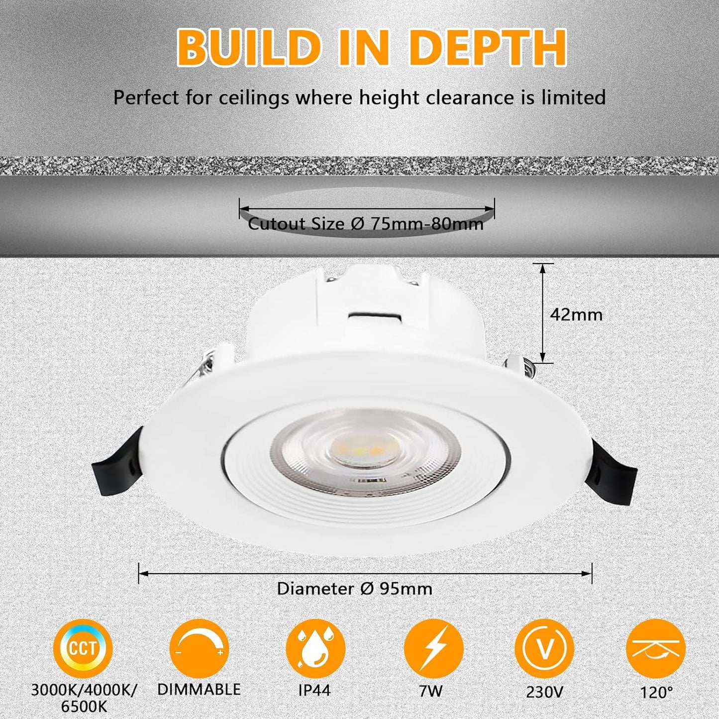 Faretti LED Da Incasso per Cartongesso,7W Dimmerabili 230V IP44 Luci Da Incasso, Faretto Led Incasso Dimmerabili 3000K 4000K 6500K,Orientabili a 45° Spot Led Incasso Para Bagno,Baño,Cocina, Set Da 6