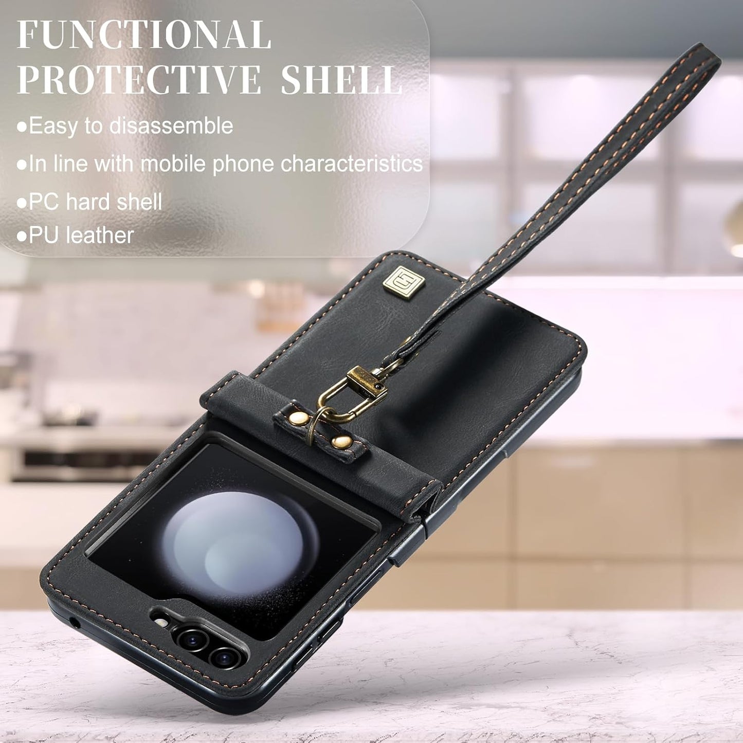 Custodia a Portafoglio per Galaxy Z Flip 5, Con Blocco RFID, Antiurto, Slot per Schede, Pelle PU Di Alta Qualità, Chiusura Magnetica, Custodia Verticale in Pelle Compatibile Con Samsung Galaxy Z